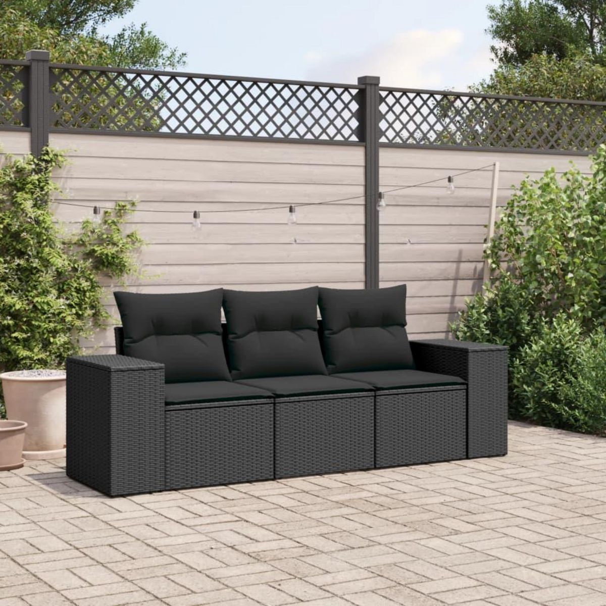 VIDAXL Salon de jardin 3 pcs avec coussins noir resine tressee