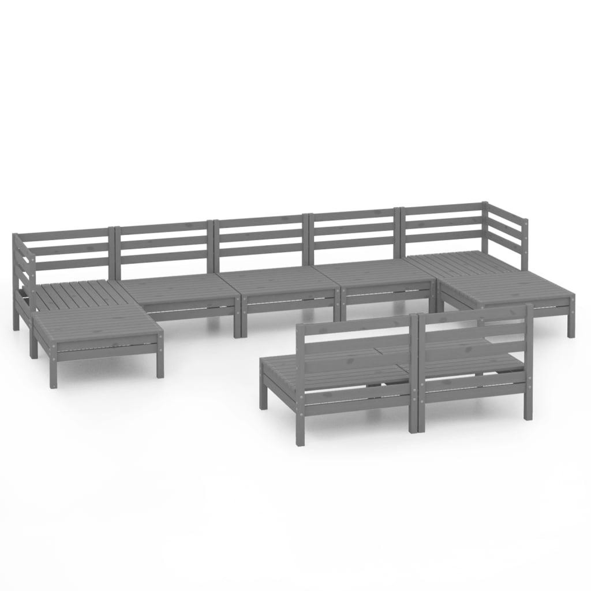Voir la diapositive 2 : VIDAXL Salon de jardin 9 pcs Gris Bois de pin massif
