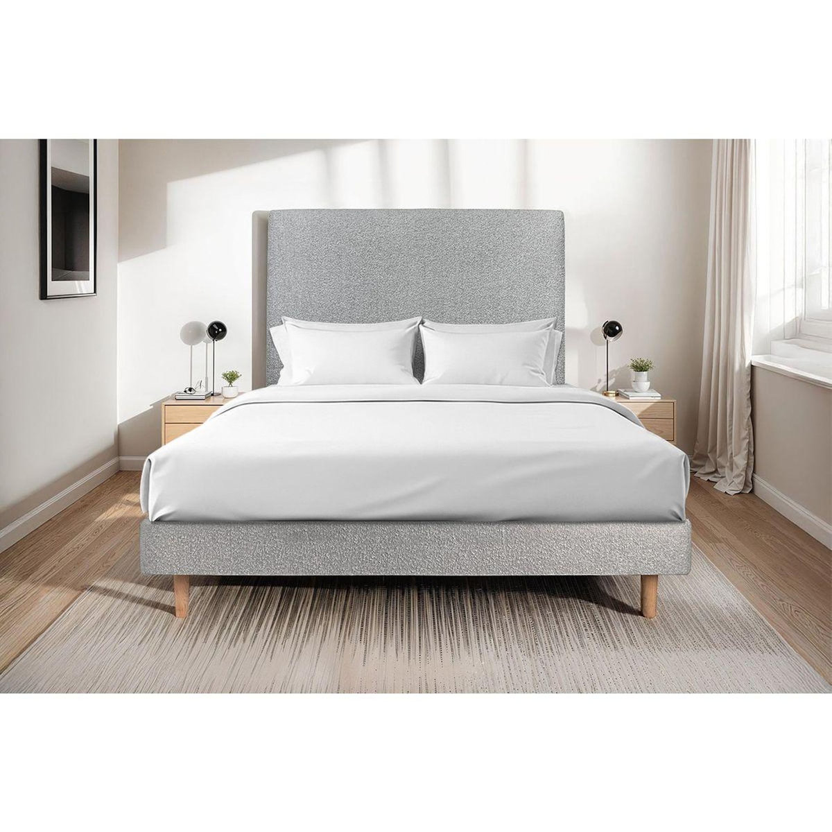 Sommeil de Plomb Lit avec tête de lit tapissier bouclette et sommier kit - Hauteur totale : 29cm