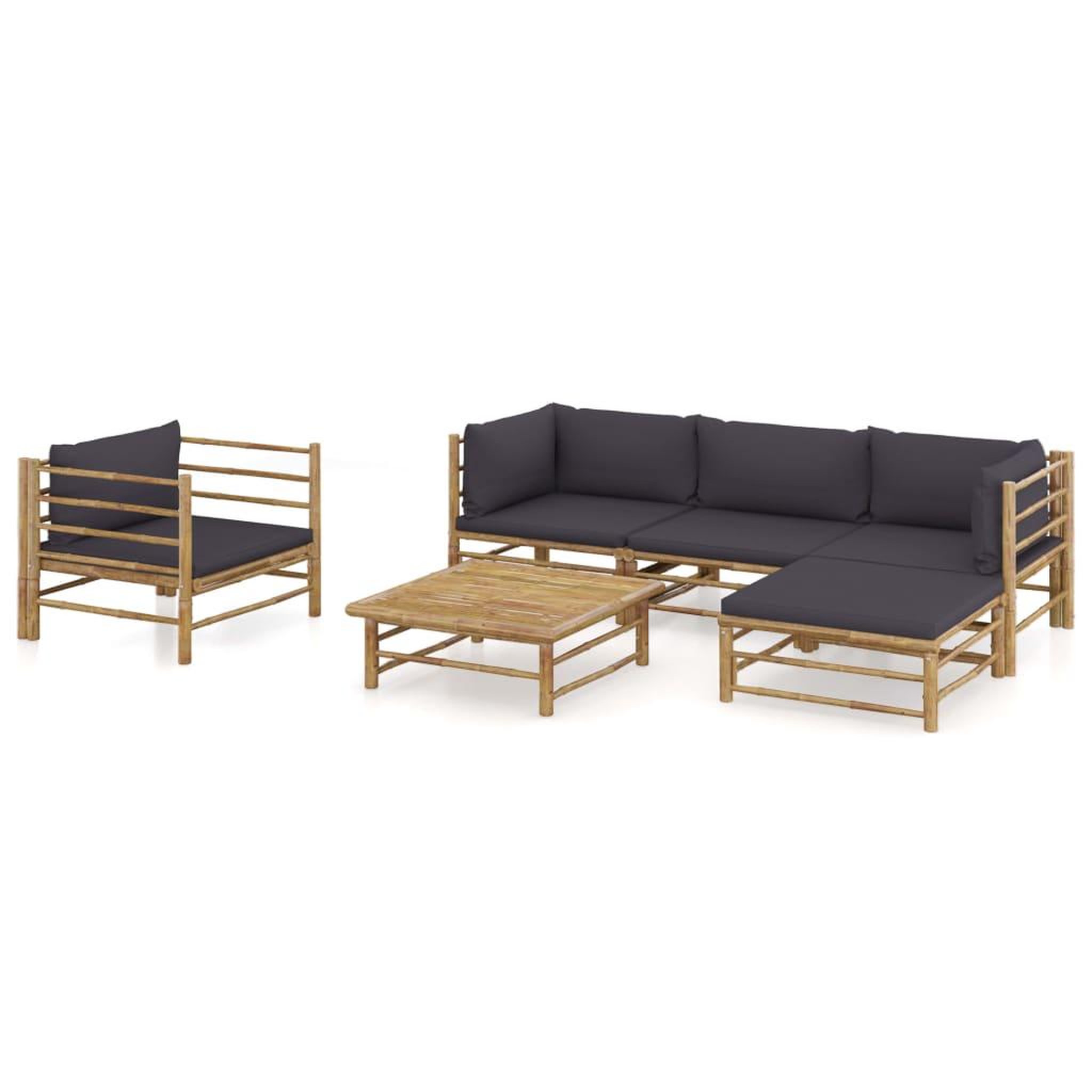 Voir la diapositive 1 : VIDAXL Salon de jardin 6 pcs avec coussins gris fonce bambou