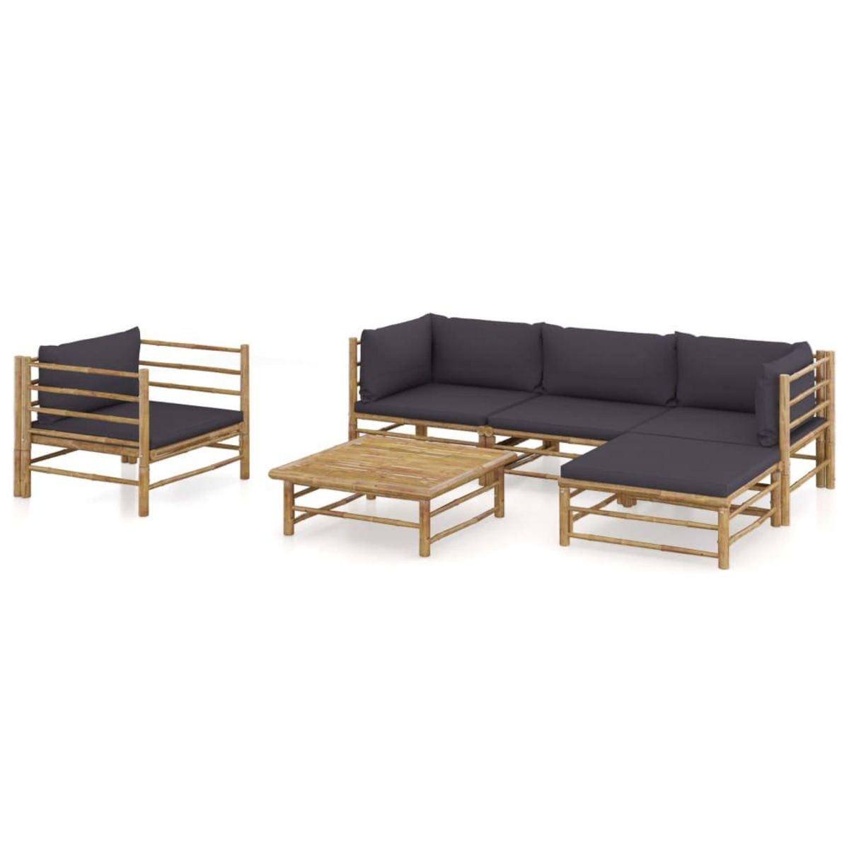 VIDAXL Salon de jardin 6 pcs avec coussins gris fonce bambou