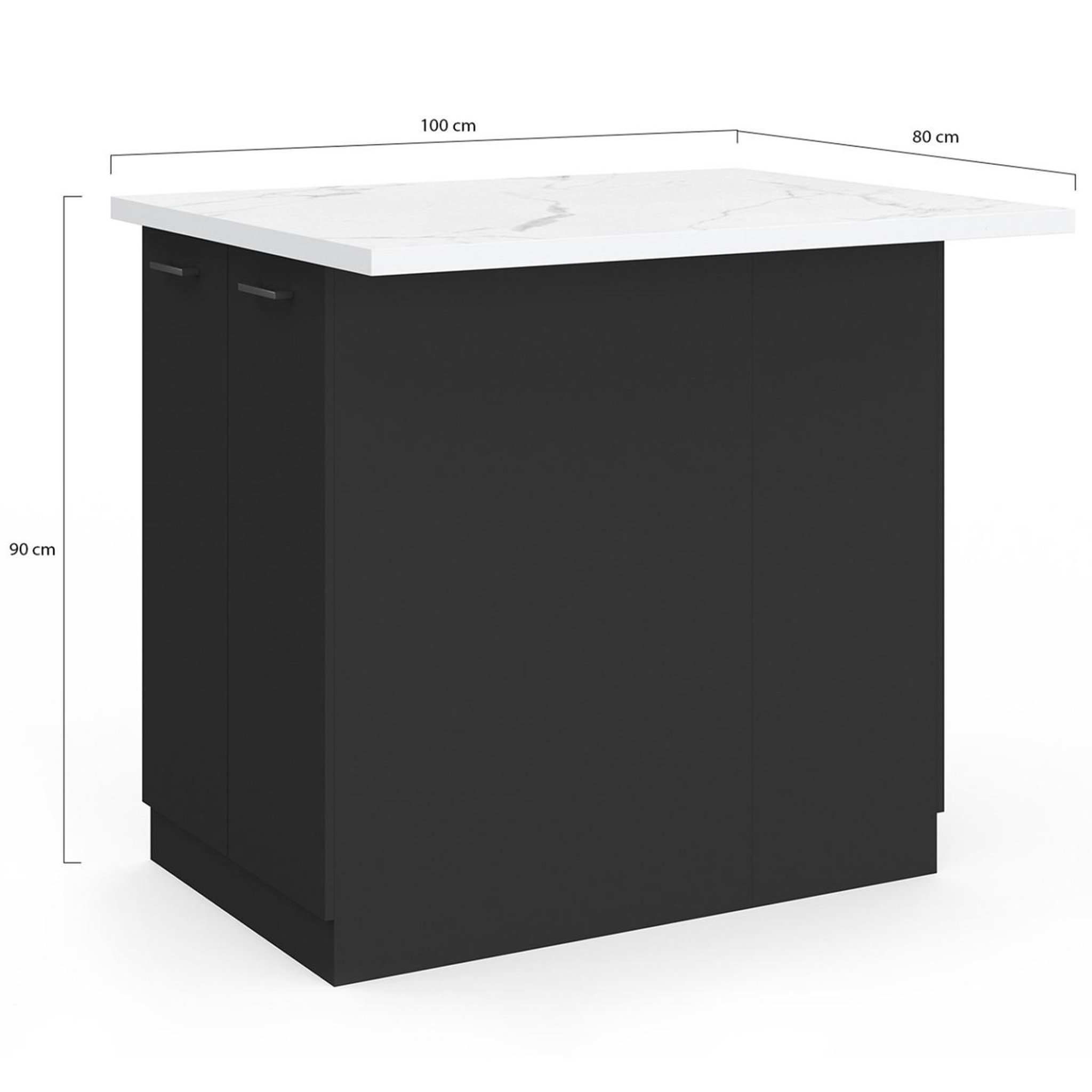 Voir la diapositive 5 : ID MARKET Ilot central ivo 100 cm bois noir avec plan de travail effet marbre alaska
