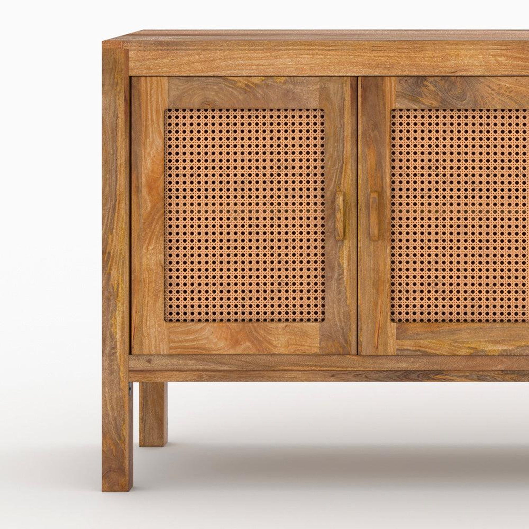 Voir la diapositive 3 : MAISON PAVANE Buffet 3 portes et 3 tiroirs en bois de manguier et cannage-tiki