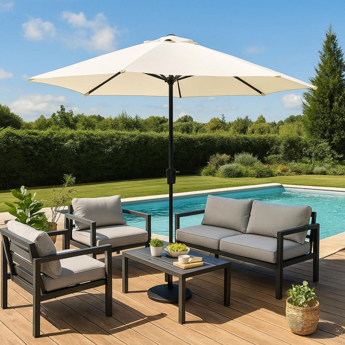 CONCEPT USINE Parasol droit rond led diamètre 3 m écru MANAROLA