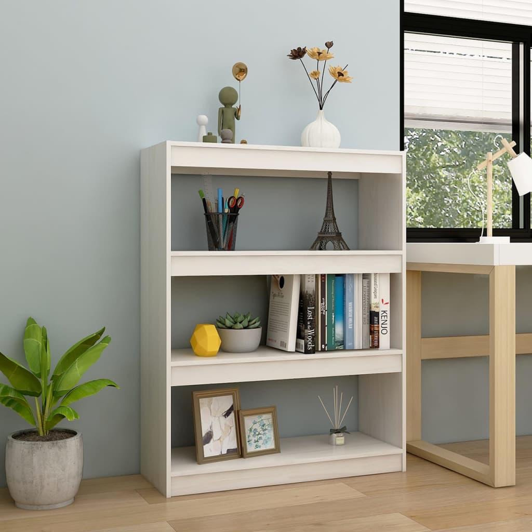 Voir la diapositive 1 : VIDAXL Bibliotheque/Separateur de piece Blanc 100x30x103 cm Pin massif
