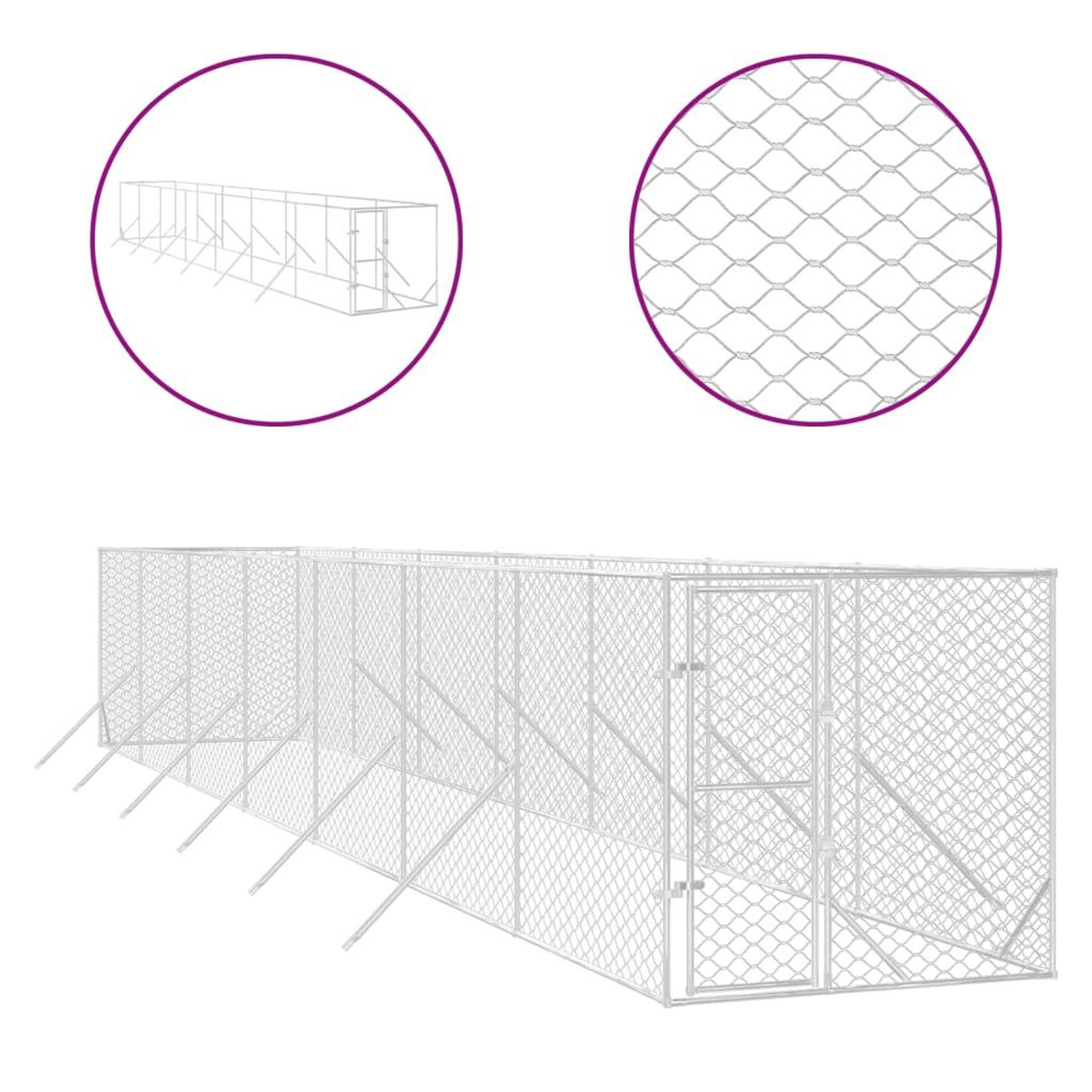 Voir la diapositive 2 : VIDAXL Chenil d'exterieur pour chiens argente 2x14x2 m acier galvanise