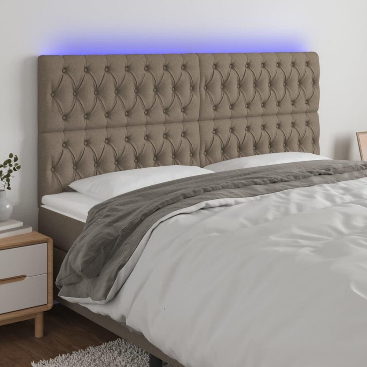 VIDAXL Tete de lit a LED Taupe 200x7x118/128 cm Tissu