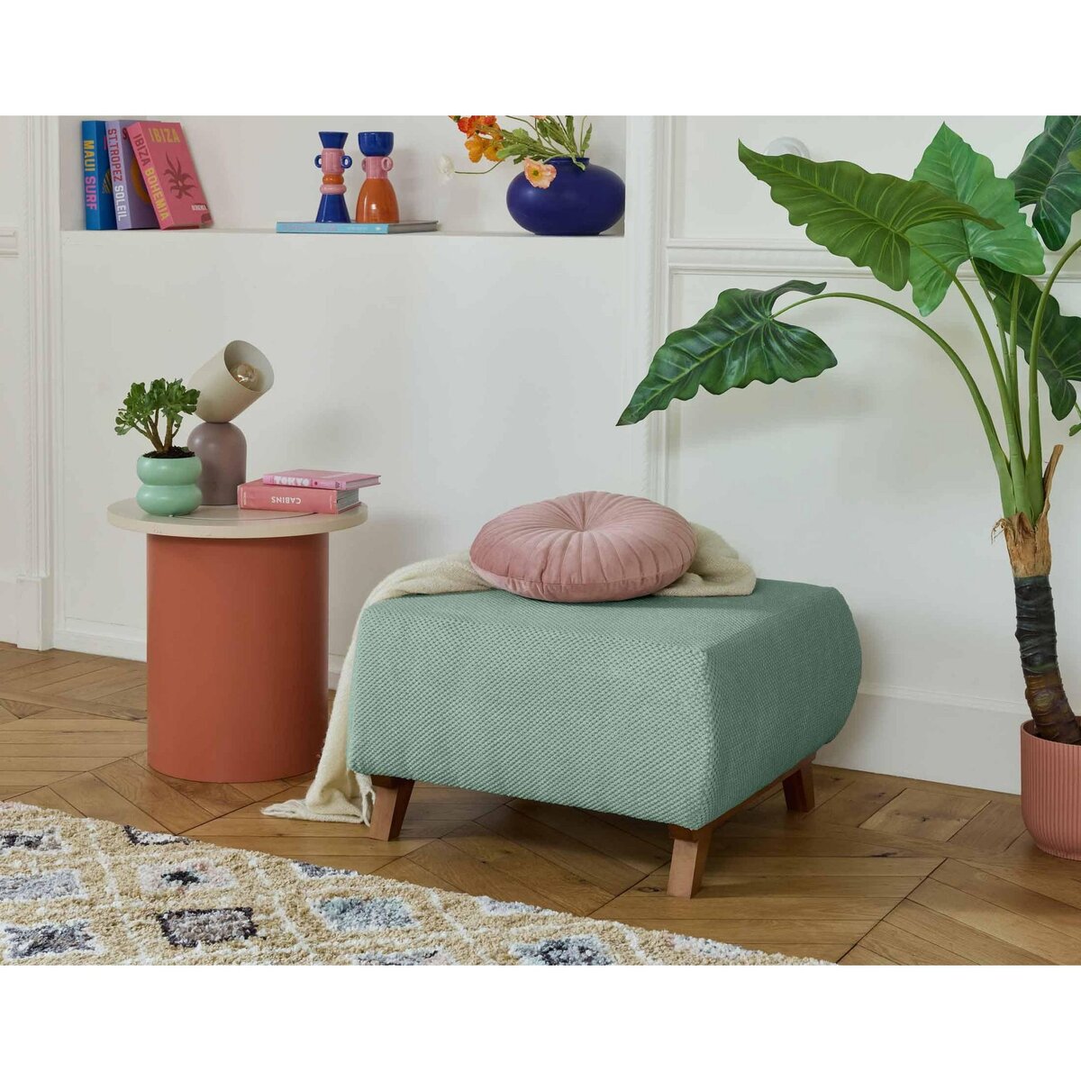 BEST MOBILIER Cristal - pouf modulable - 65 cm - en velours texturé