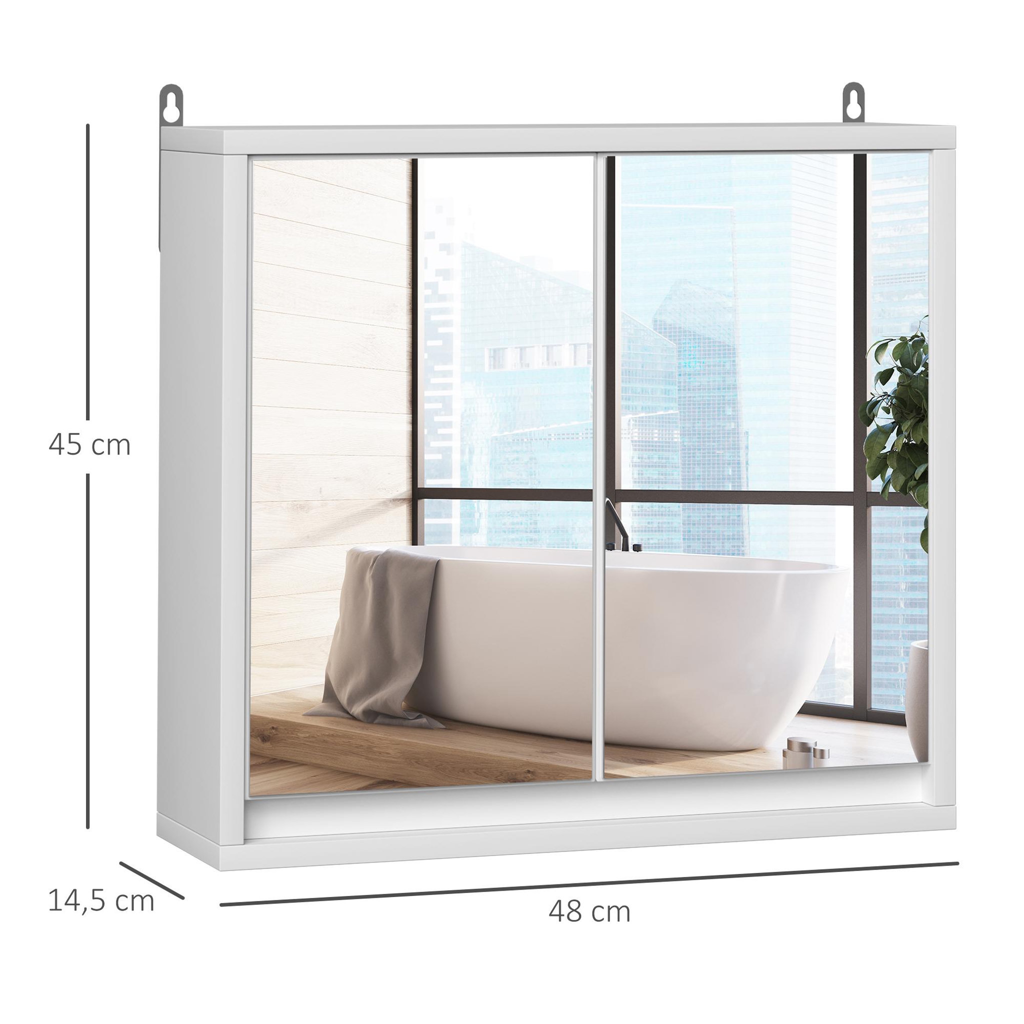 Voir la diapositive 3 : HOMCOM Armoire murale miroir salle de bain 2 étagères dim. 48l x 14l x 45h cm panneaux particules mdf blanc