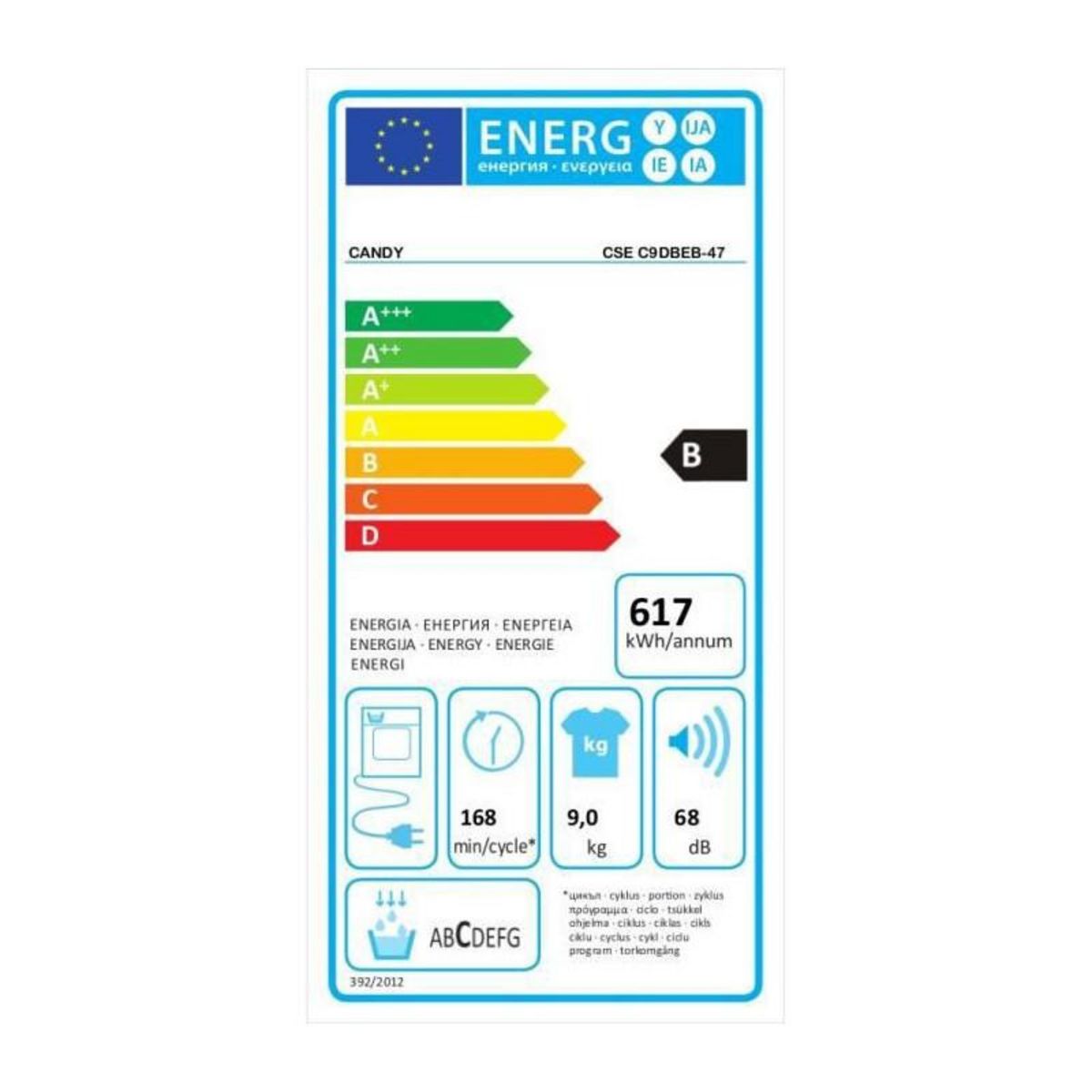 Candy Sèche-linge à condensation 9kg CANDY, CAN8059019037875
