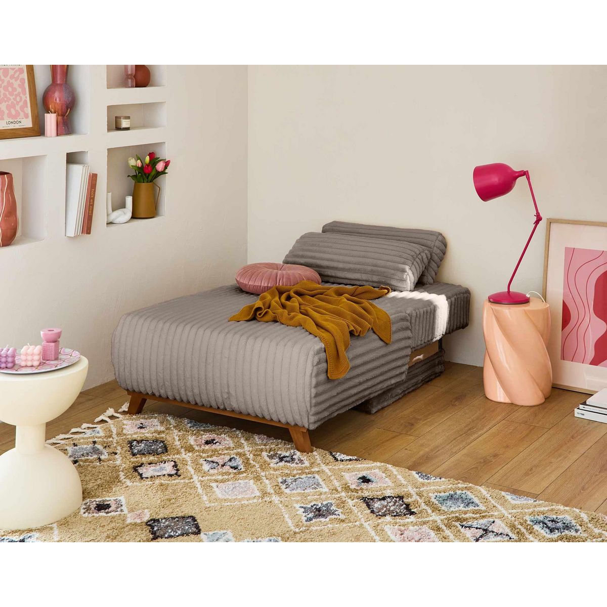 BEST MOBILIER Cristal - fauteuil - convertible avec coffre - en fausse fourrure côtelée