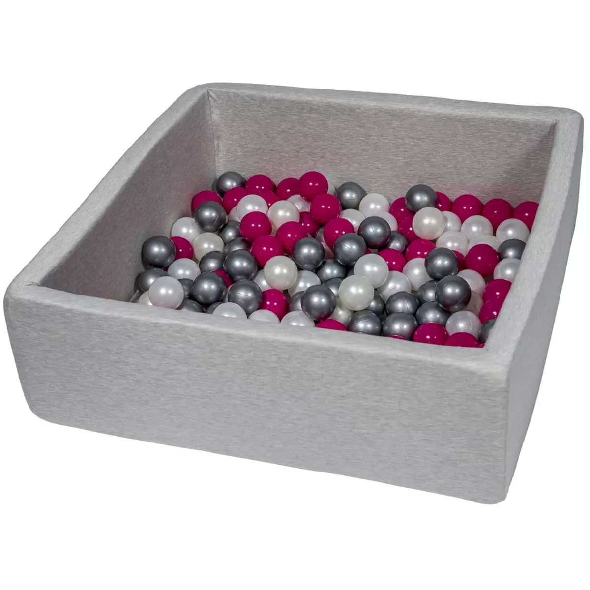  Piscine à balles pour enfant,  90x90 cm, Aire de jeu + 150 balles perle, rose, argent