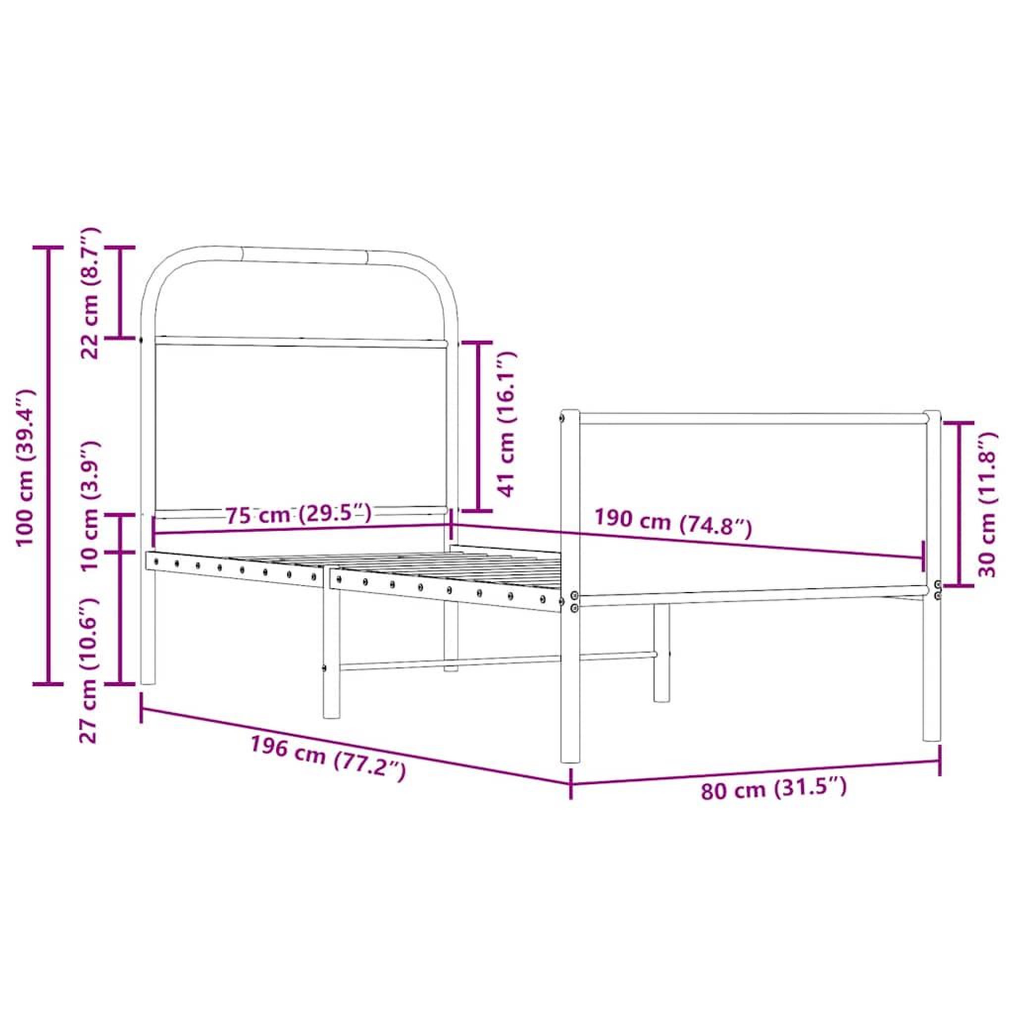 Voir la diapositive 6 : VIDAXL Cadre de lit sans matelas 75x190cm chene sonoma bois ingenierie