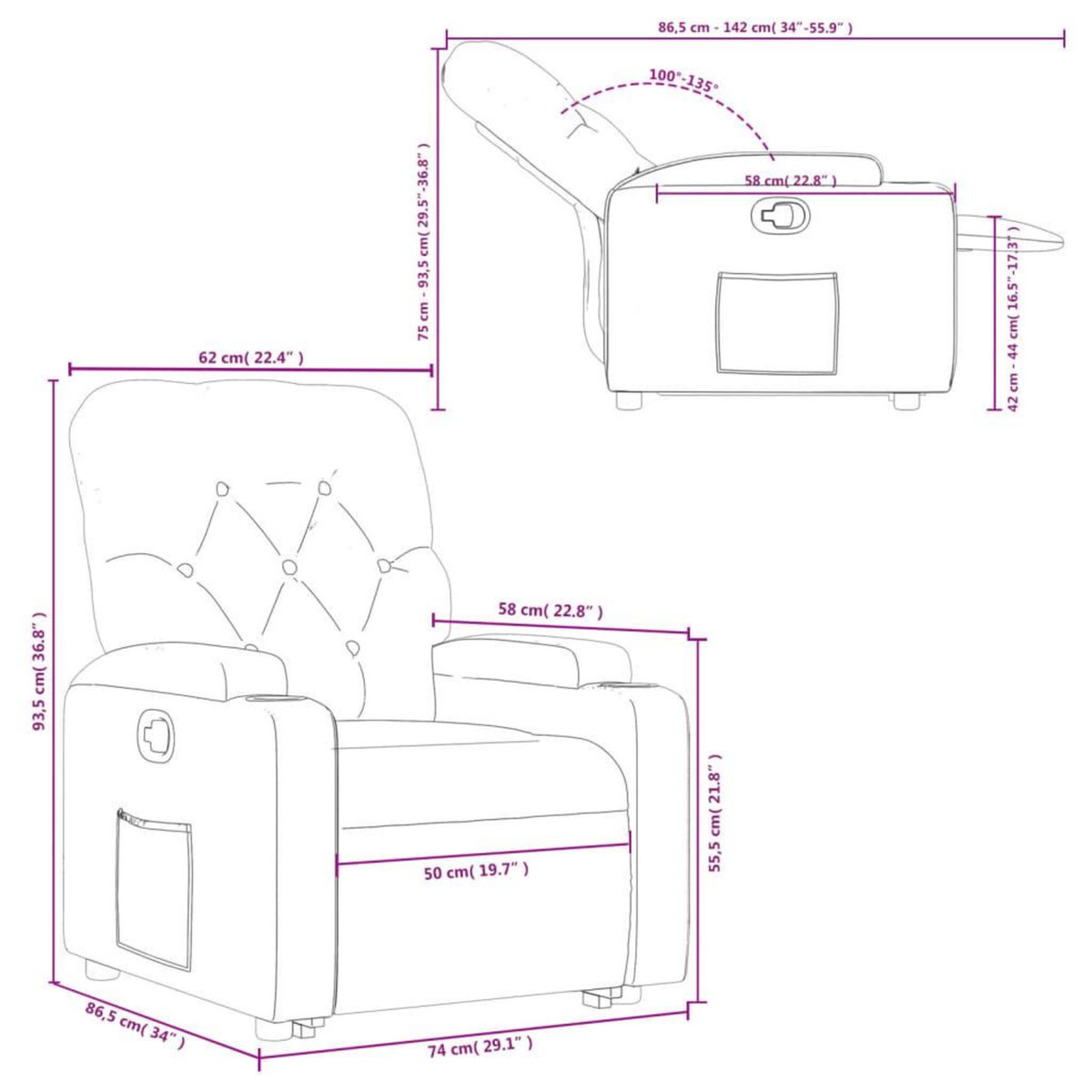 VIDAXL Fauteuil inclinable taupe tissu