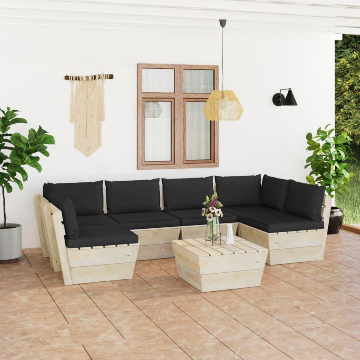 VIDAXL Salon de jardin palette 7 pcs avec coussins bois d'epicea