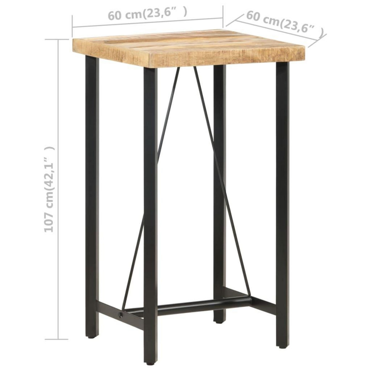VIDAXL Table de bar 60x60x107 cm Bois de manguier brut