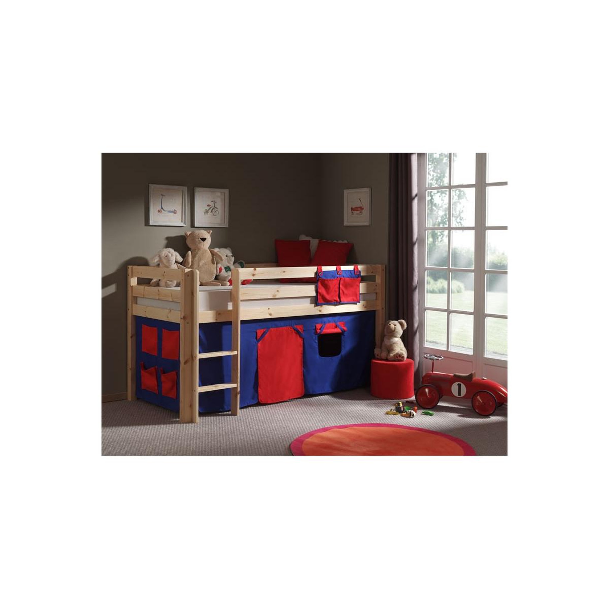 Voir la diapositive 2 : Paris Prix Lit enfant  pino rouge  90x200cm naturel