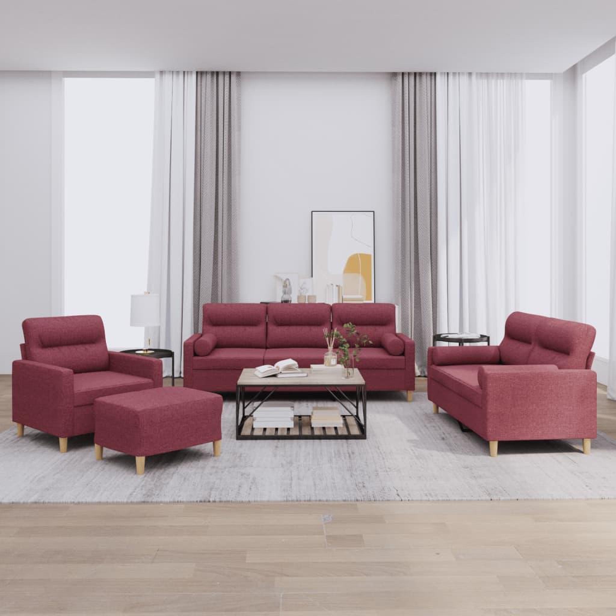 VIDAXL Ensemble de canapes 4 pcs avec coussins rouge bordeaux tissu