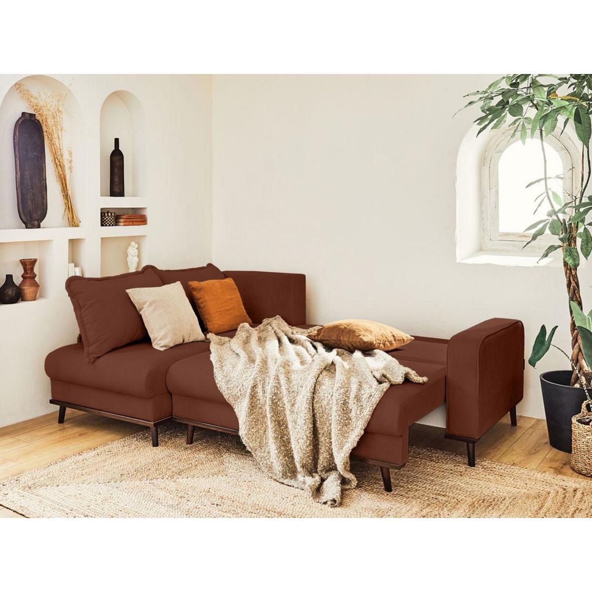 LISA DESIGN Albane - canapé d'angle gauche - 4 places - convertible avec coffre - en velours côtelé