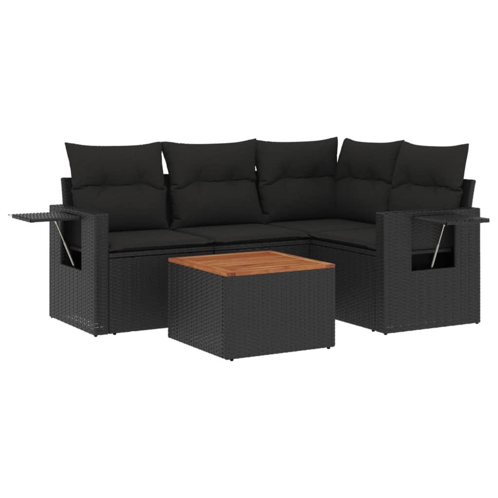 Voir la diapositive 2 : VIDAXL Salon de jardin 5 pcs avec coussins noir resine tressee