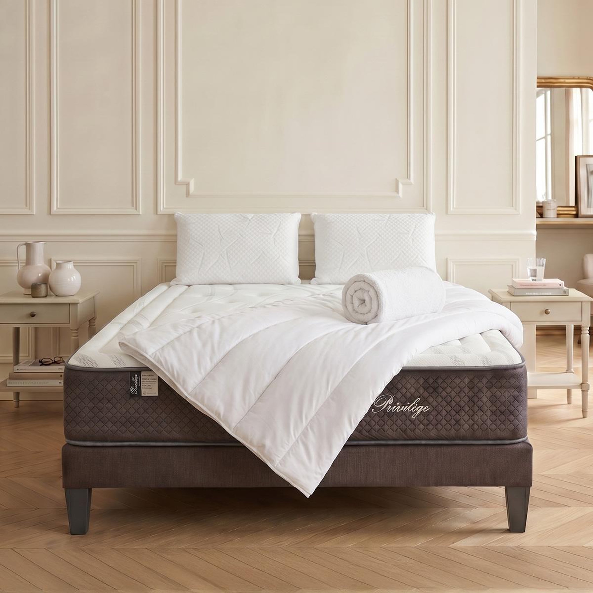 Voir la diapositive 2 : BELLECOUR Bellecour literie | pack prêt à dormir privilege | matelas ressorts ensachés + sommier + accessoires
