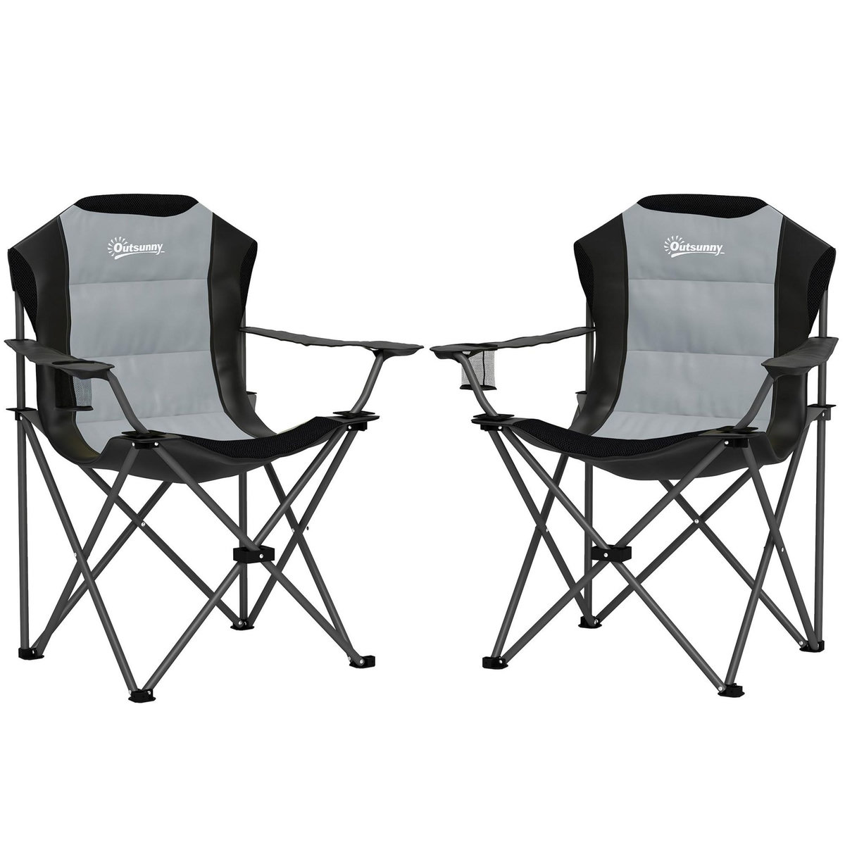 OUTSUNNY Lot de 2 chaises pliantes rembourrées de camping - porte-gobelet - gris