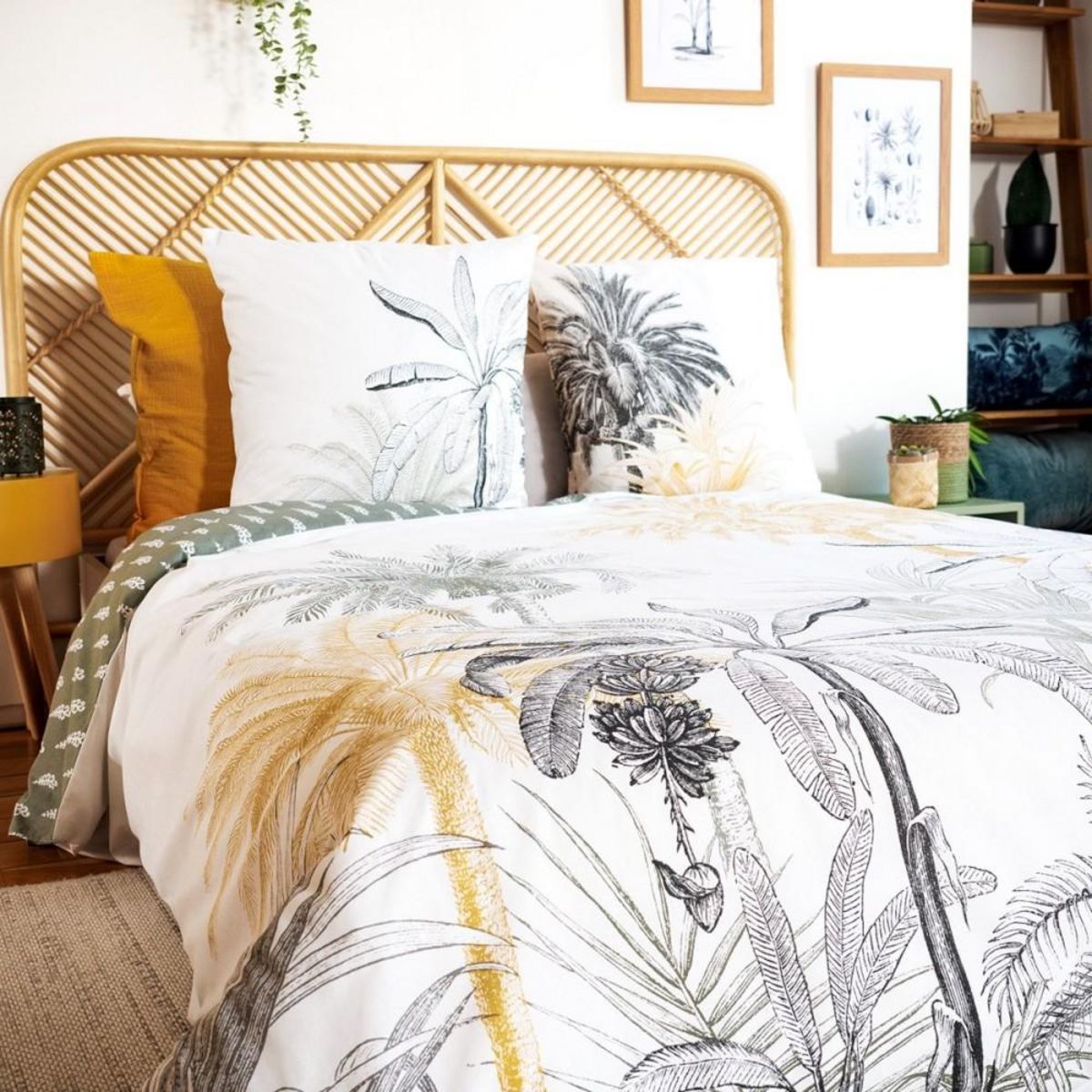 COTE DECO Housse de couette réversible 260x240 SOLI + 2 taies 100% coton adouci 57 fils/cm2