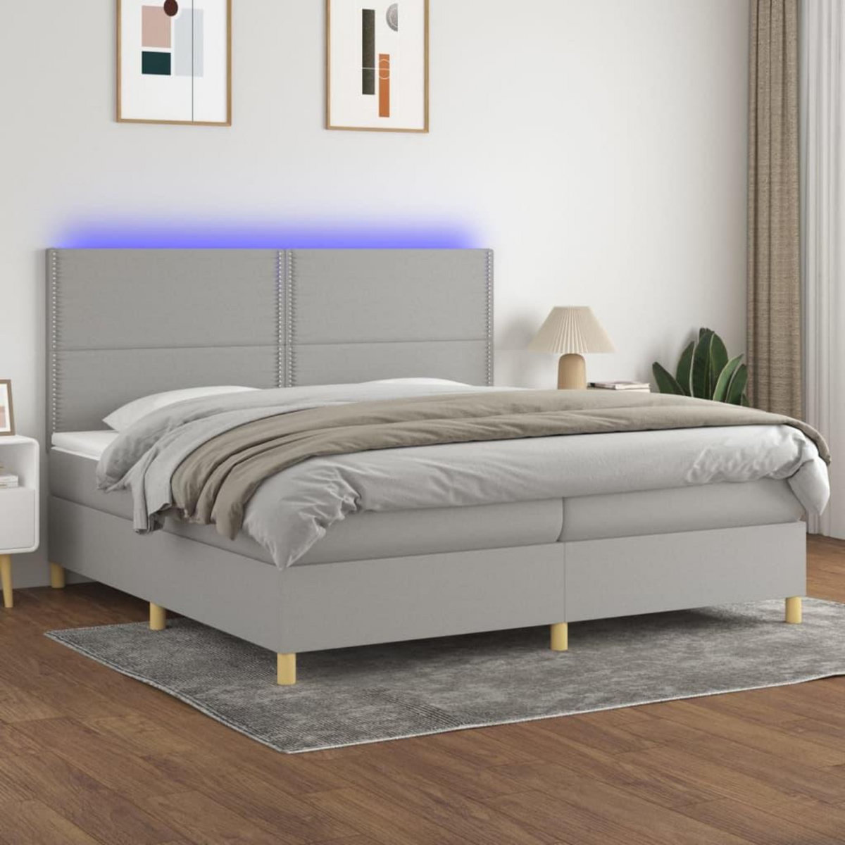VIDAXL Sommier a lattes de lit matelas et LED Gris clair 200x200 cm