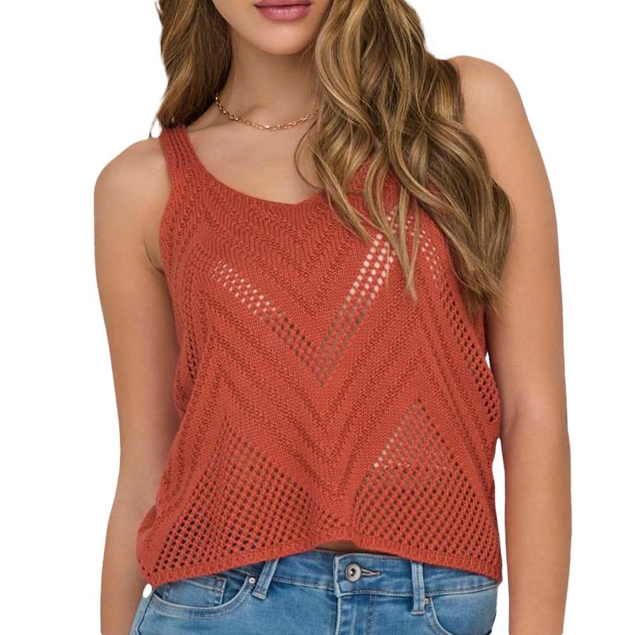 JACQUELINE DE YONG Top Crochet Terracotta Femme Jdy 15226348. Coloris disponibles : Orange