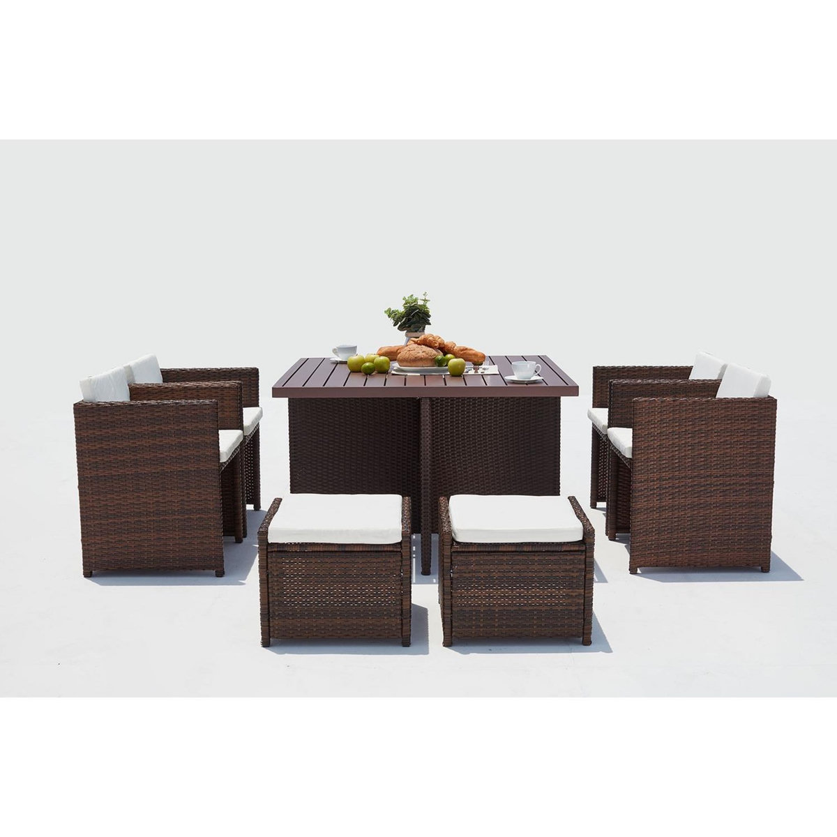 CONCEPT USINE Table et chaise 8 places encastrables alu résine marron-blanc SUNSET