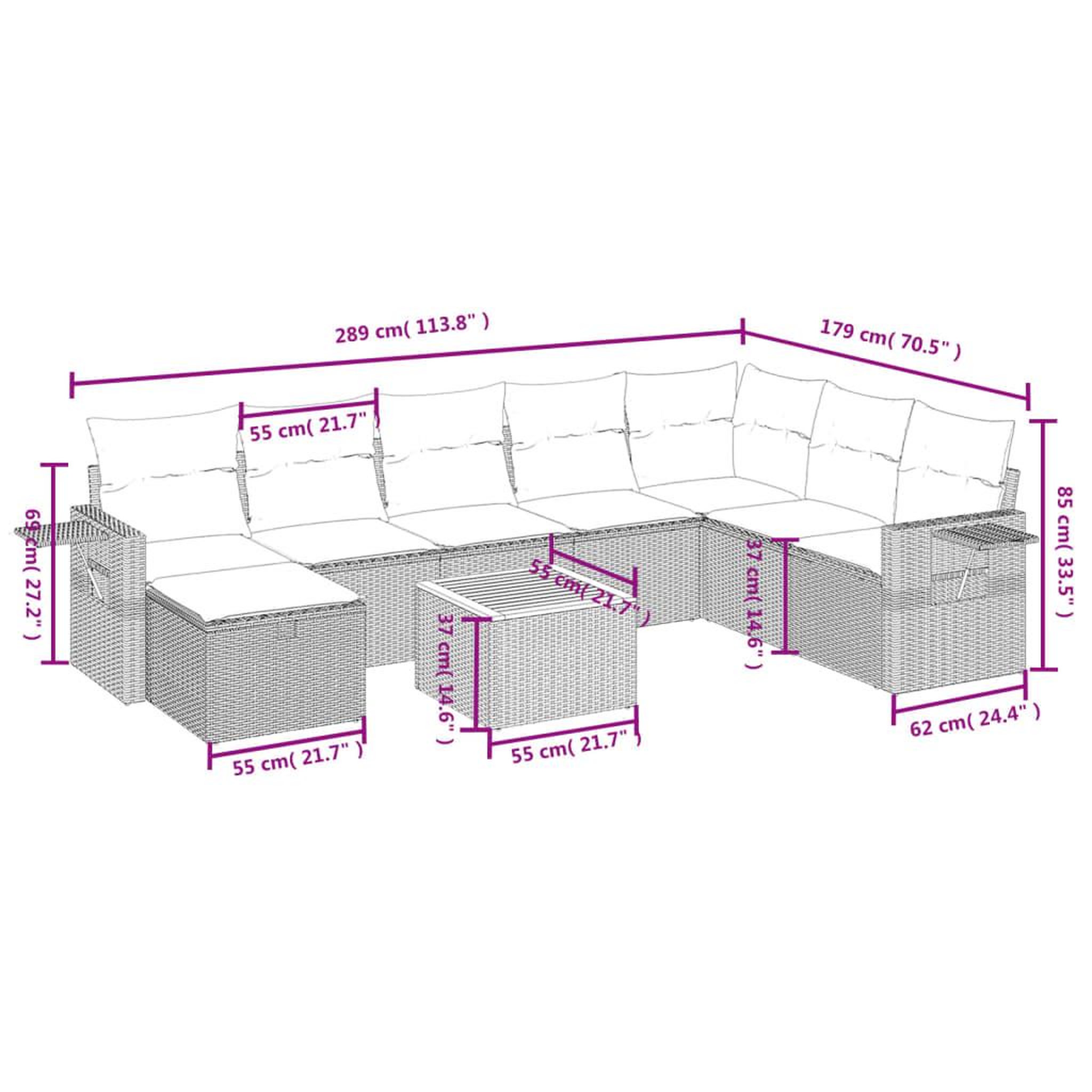 Voir la diapositive 4 : VIDAXL Salon de jardin 9 pcs avec coussins noir resine tressee