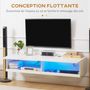Voir la diapositive 5 : HOMCOM Meuble TV mural LED - banc TV flottant - 2 portes battantes - dim. 150L x 40l x 30H cm - blanc laqué