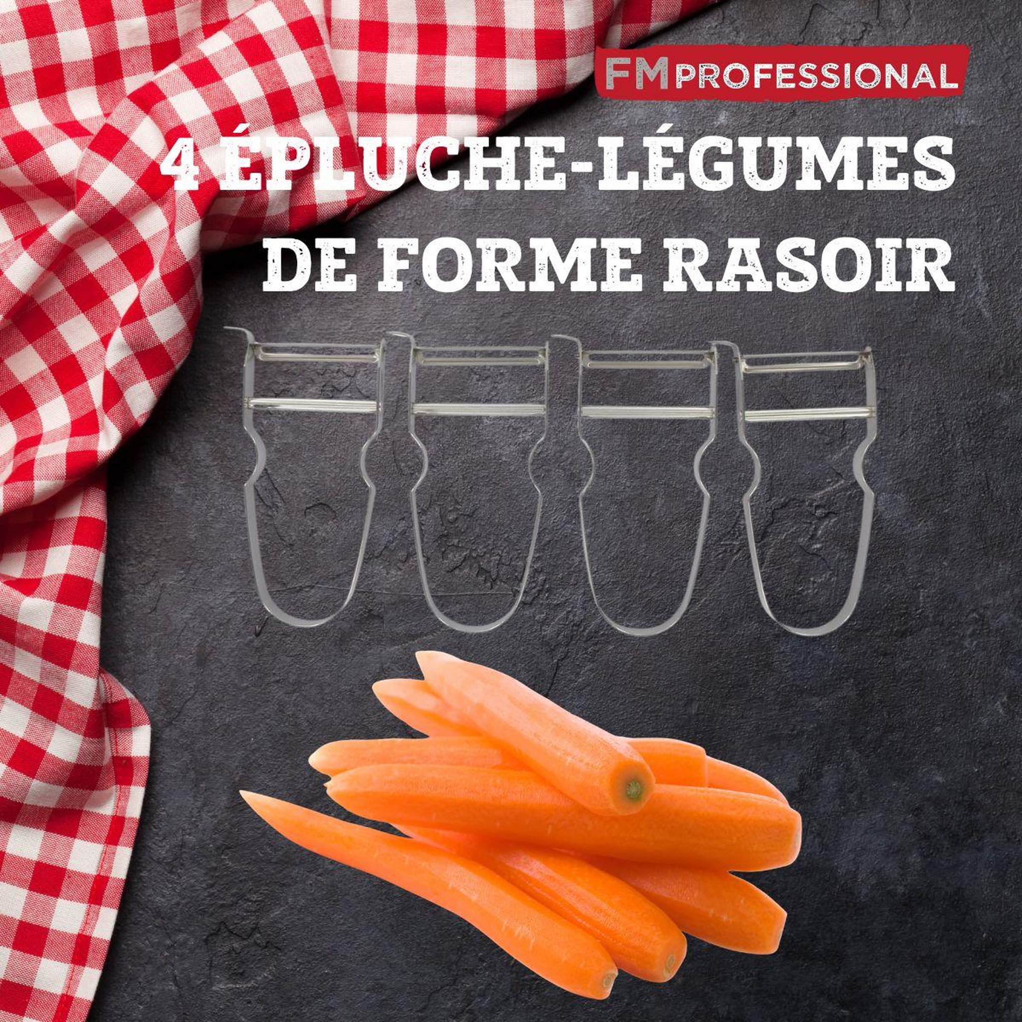 Voir la diapositive 2 : FM PROFESSIONAL Lot de 4 éplucheurs à légumes 11,5 cm fm professional