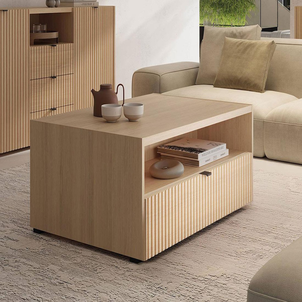 BEST MOBILIER Judy - table basse 100 cm - effet bois - 1 tiroir et 1 niche