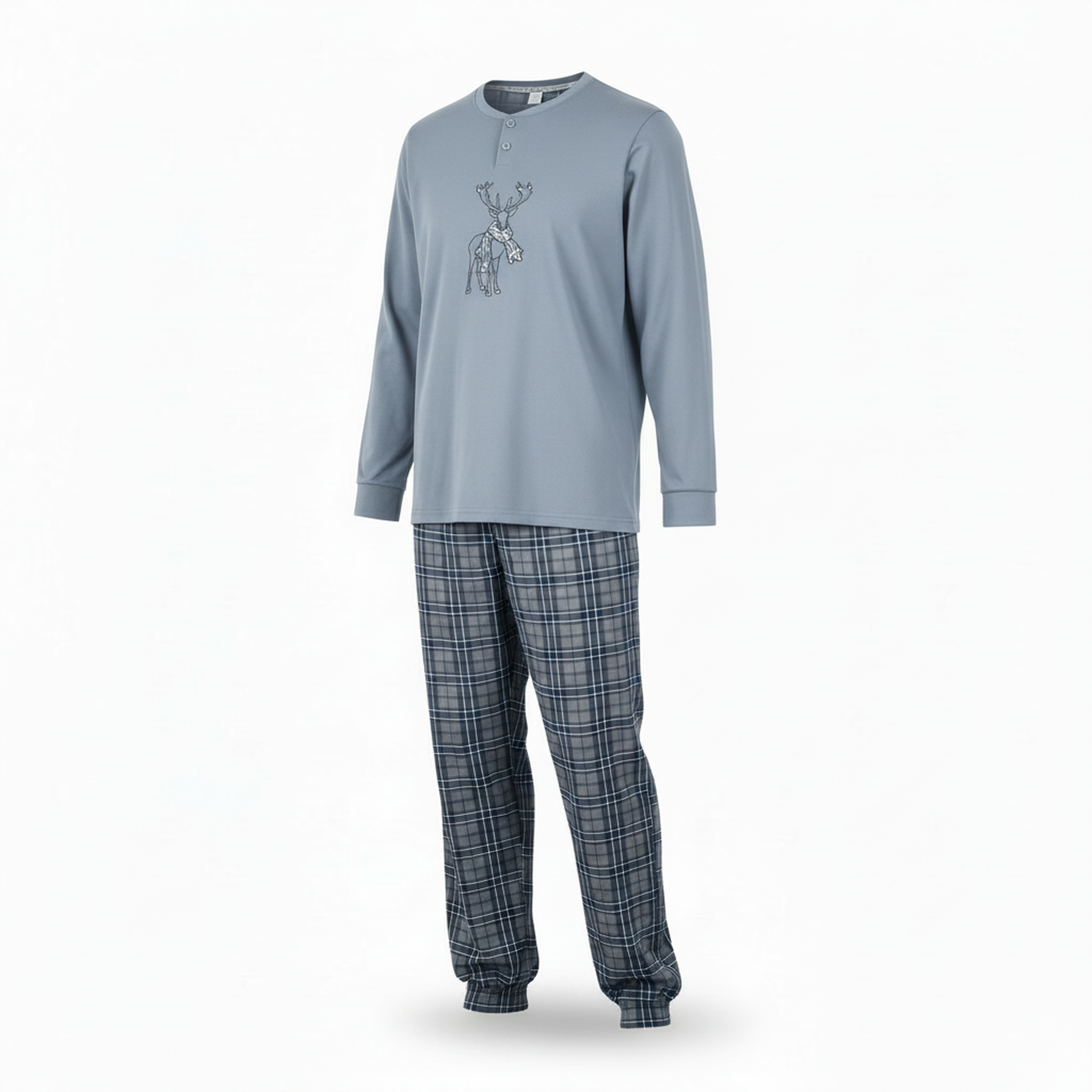 Voir la diapositive 1 : OZABI Ozabi ensemble pyjama homme coton majoritaire broderie cerf écossais