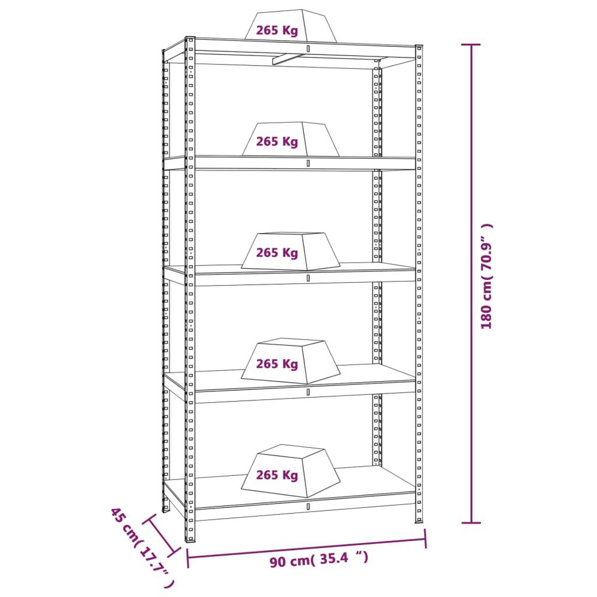 Voir la diapositive 6 : VIDAXL Etagere a 5 niveaux 3 pcs Gris Acier et bois ingenierie