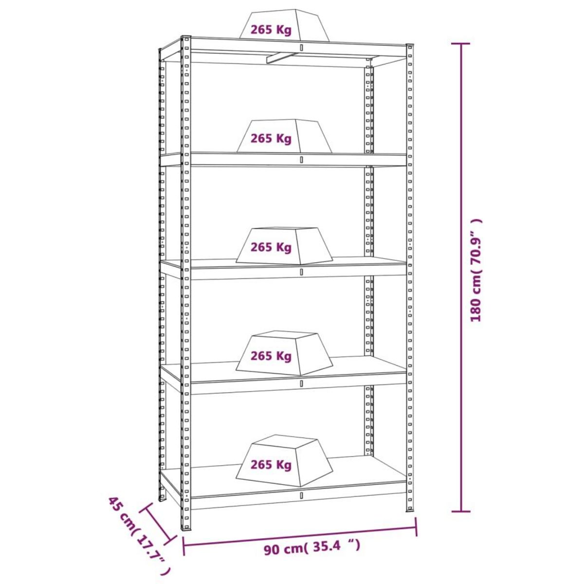 VIDAXL Etagere a 5 niveaux 3 pcs Gris Acier et bois ingenierie