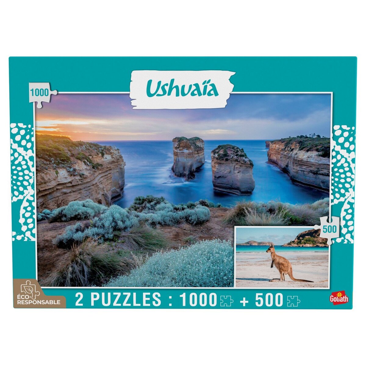 GOLIATH Puzzles 1000 et 500 pièces - Collection Ushuaia Island Archway et Kangourou (Australie)
