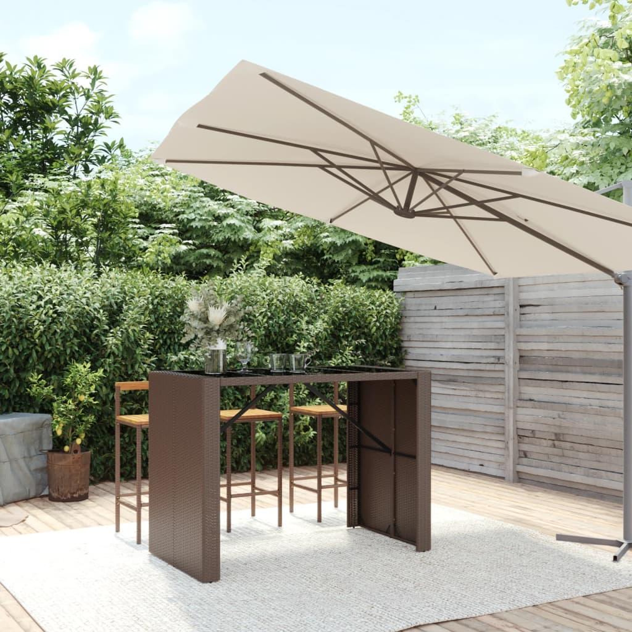 Voir la diapositive 1 : VIDAXL Table de bar et dessus en verre marron 145x80x110 cm poly rotin