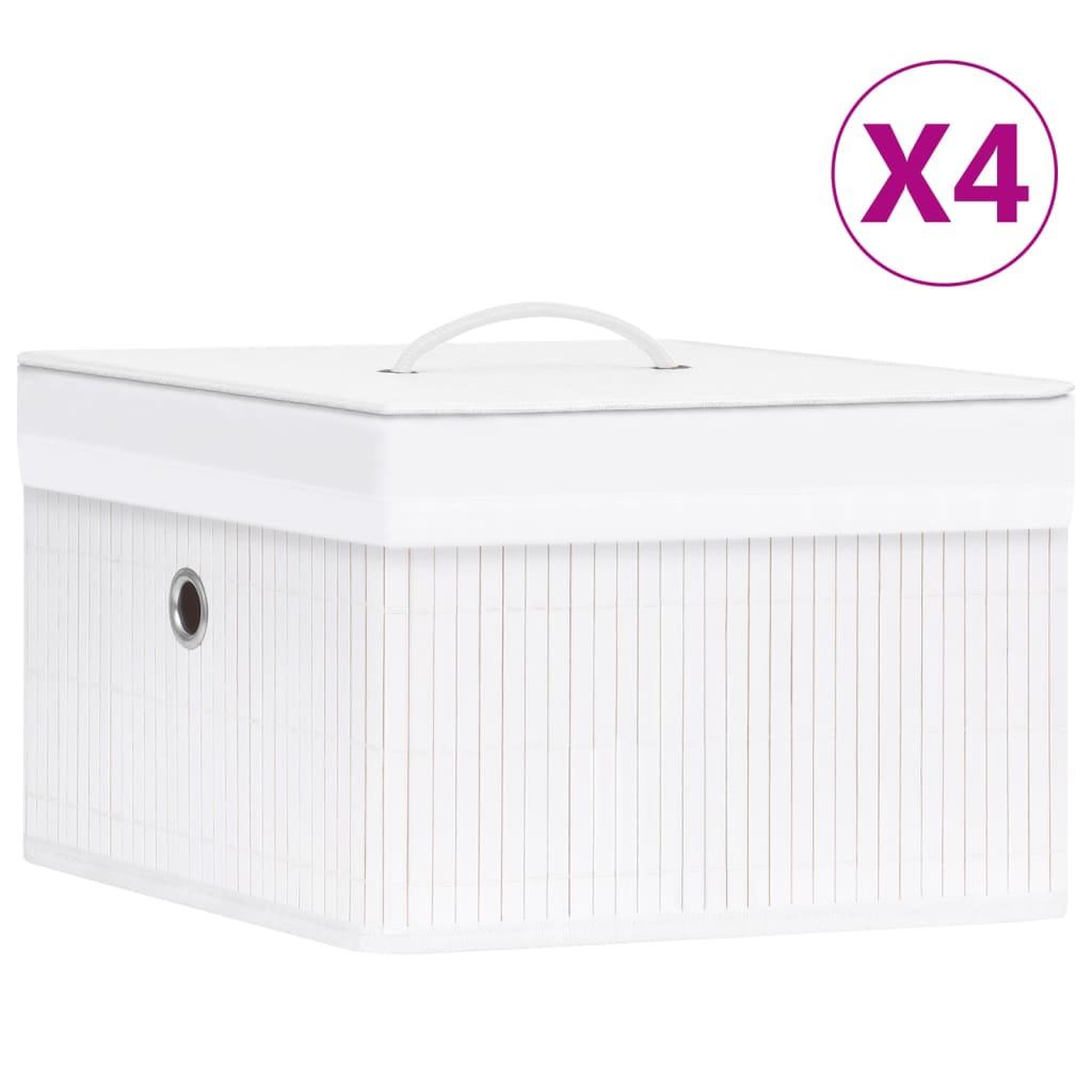 Voir la diapositive 1 : VIDAXL Boîtes de rangement en bambou 4 pcs Blanc