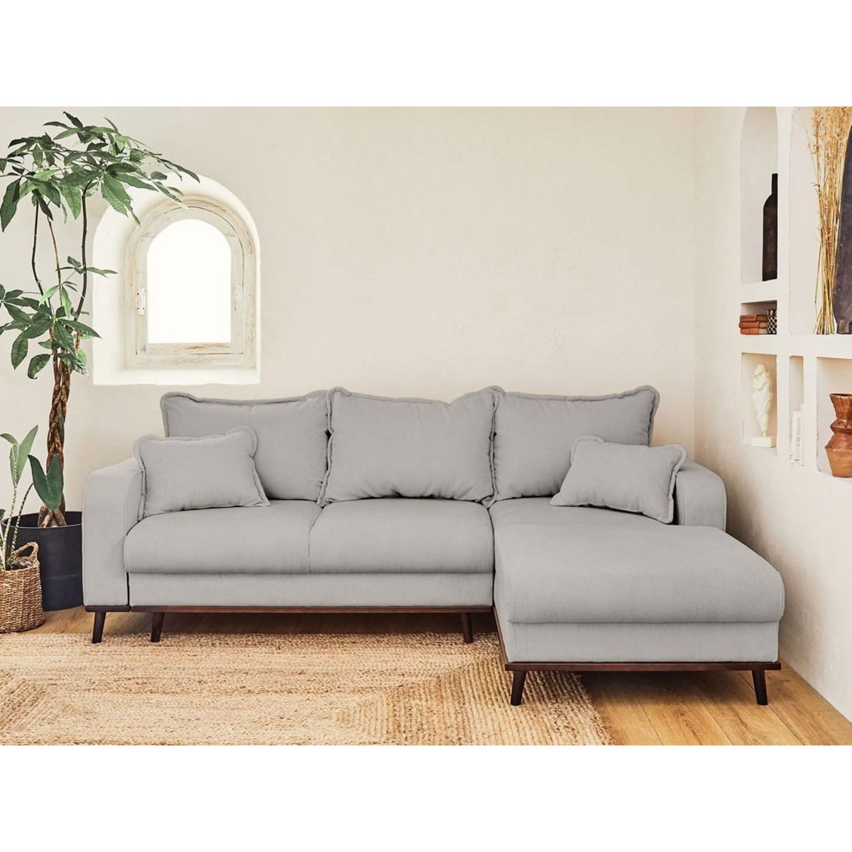 LISA DESIGN Albane - canapé d'angle droit - 4 places - convertible avec coffre - en velours côtelé