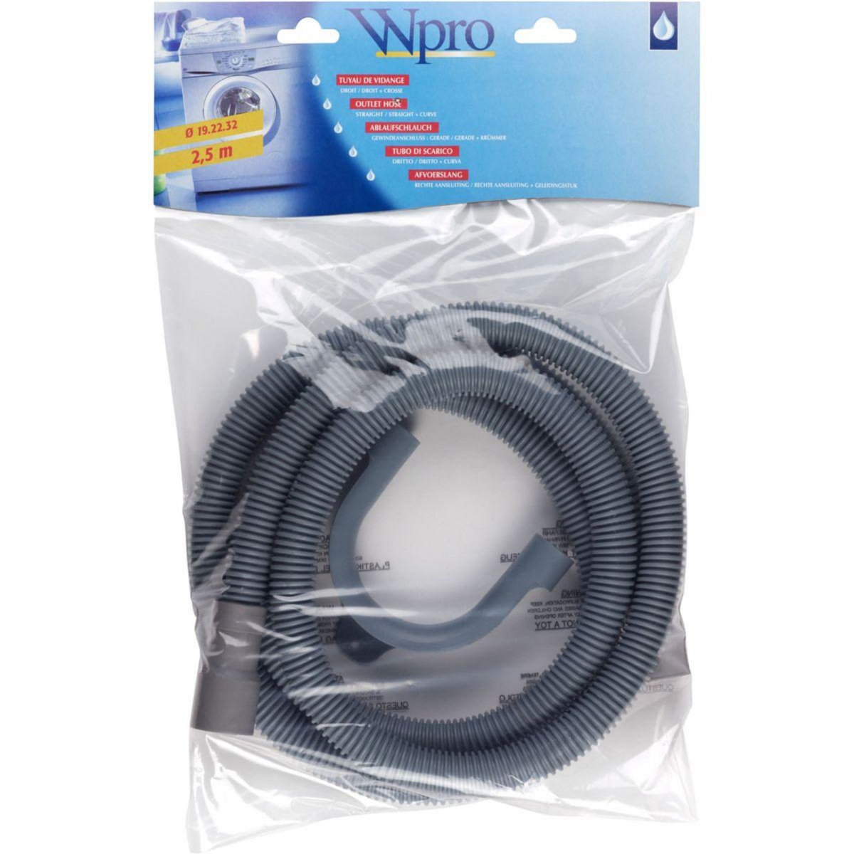 WPRO Tuyau de vidange TVS259 droit vers droit 2.5m
