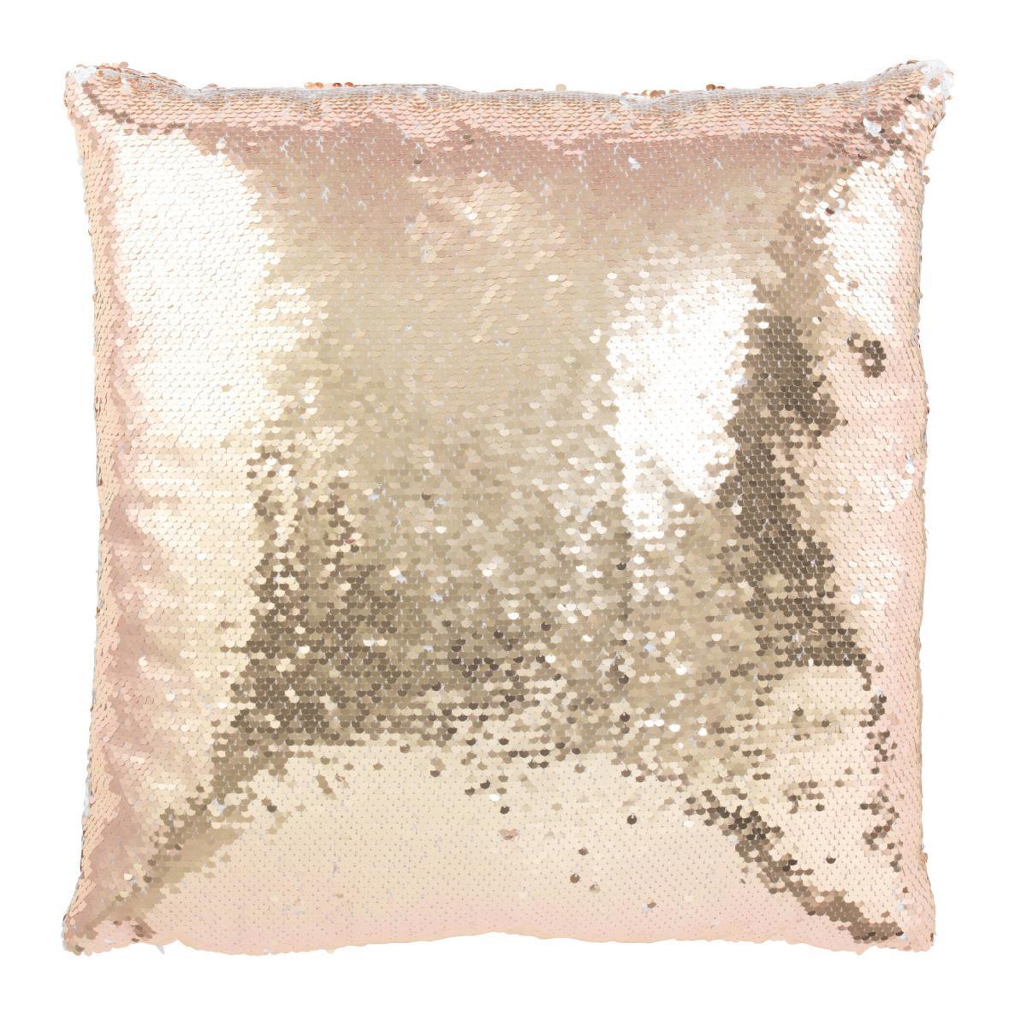 J-LINE Coussin déco réversible  sequin  45x45cm champagne & blanc
