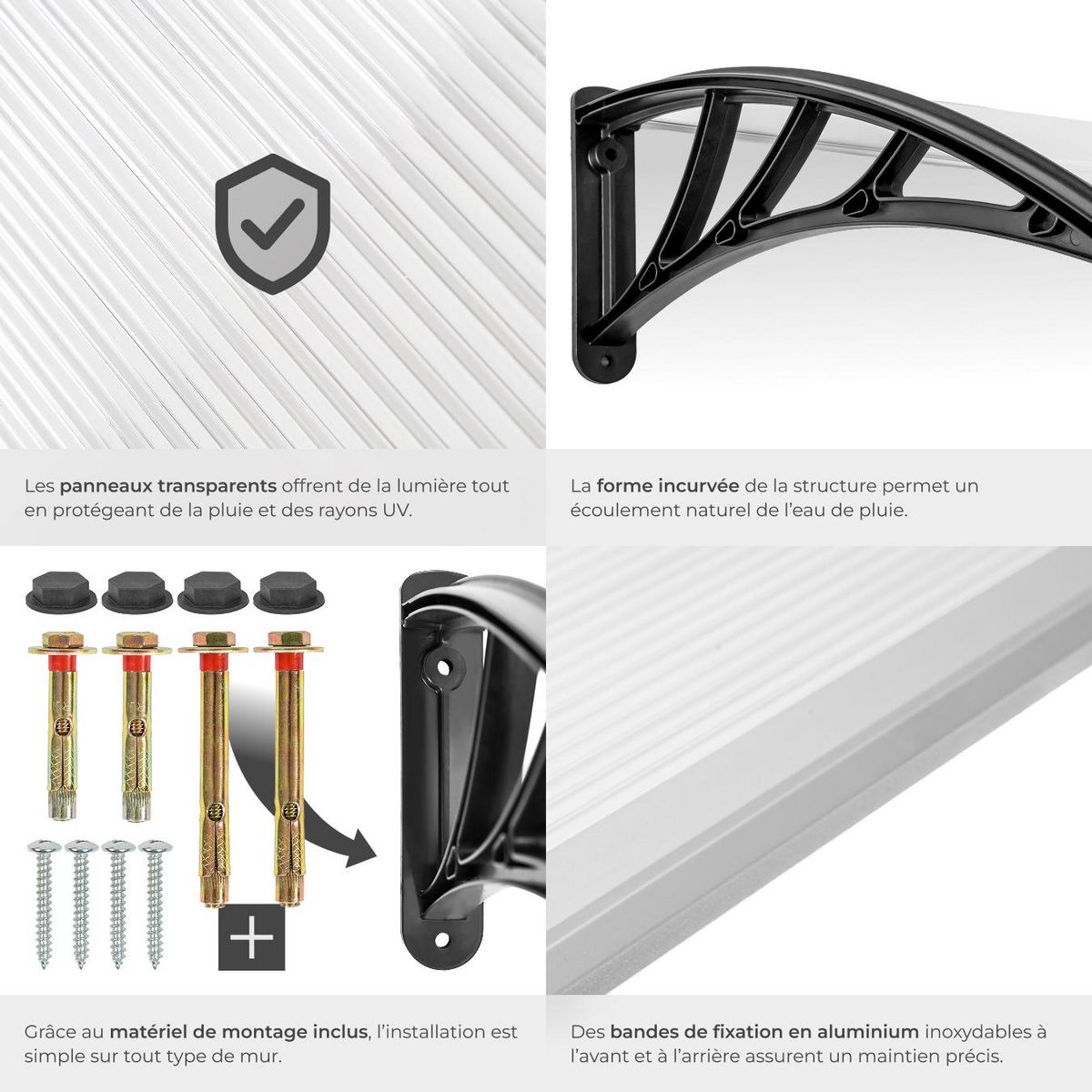tectake Auvent de porte Marquise Résistant aux intempéries