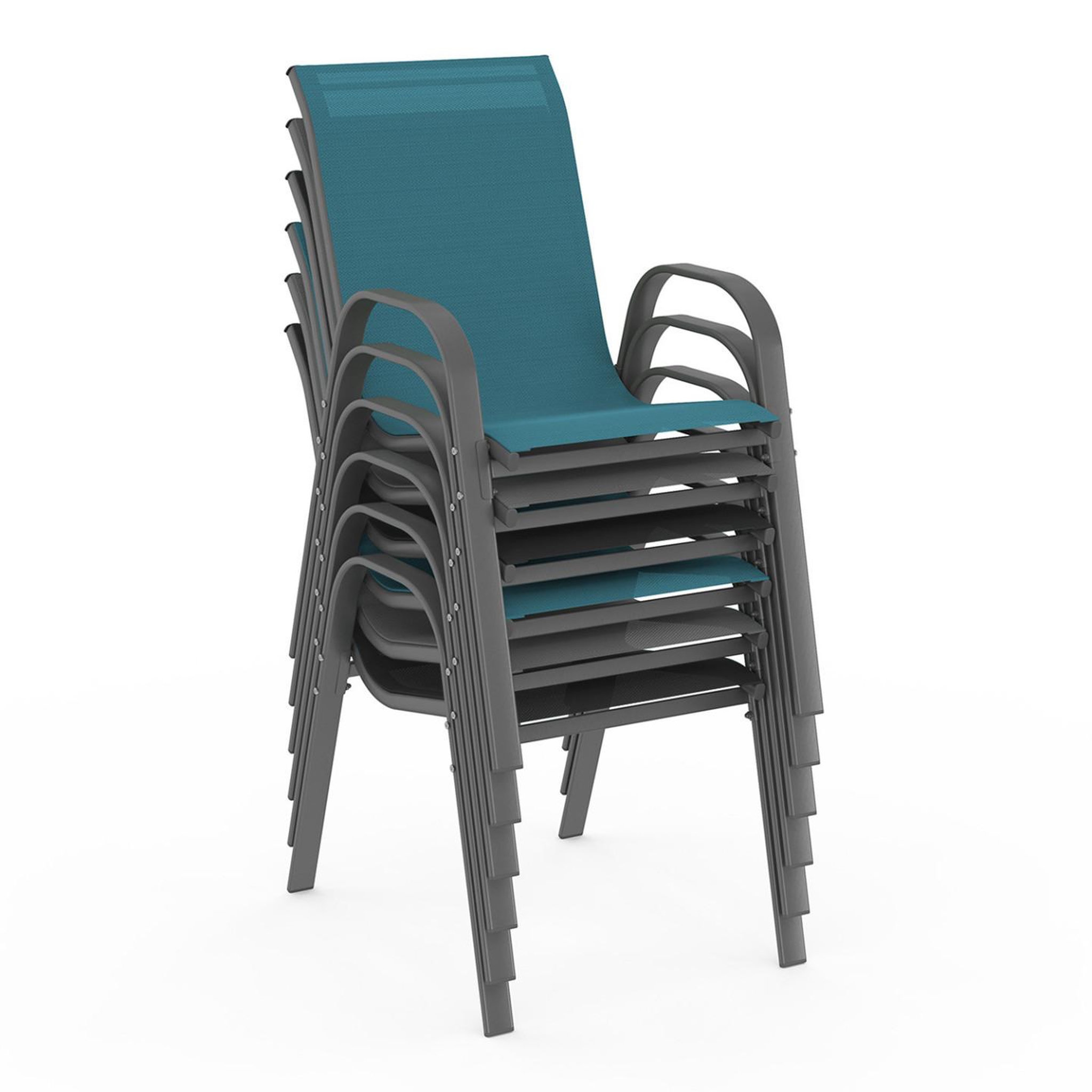 Voir la diapositive 4 : ID MARKET Salon de jardin madrid table 190 cm et 8 chaises empilables mix color bleu, gris et noir
