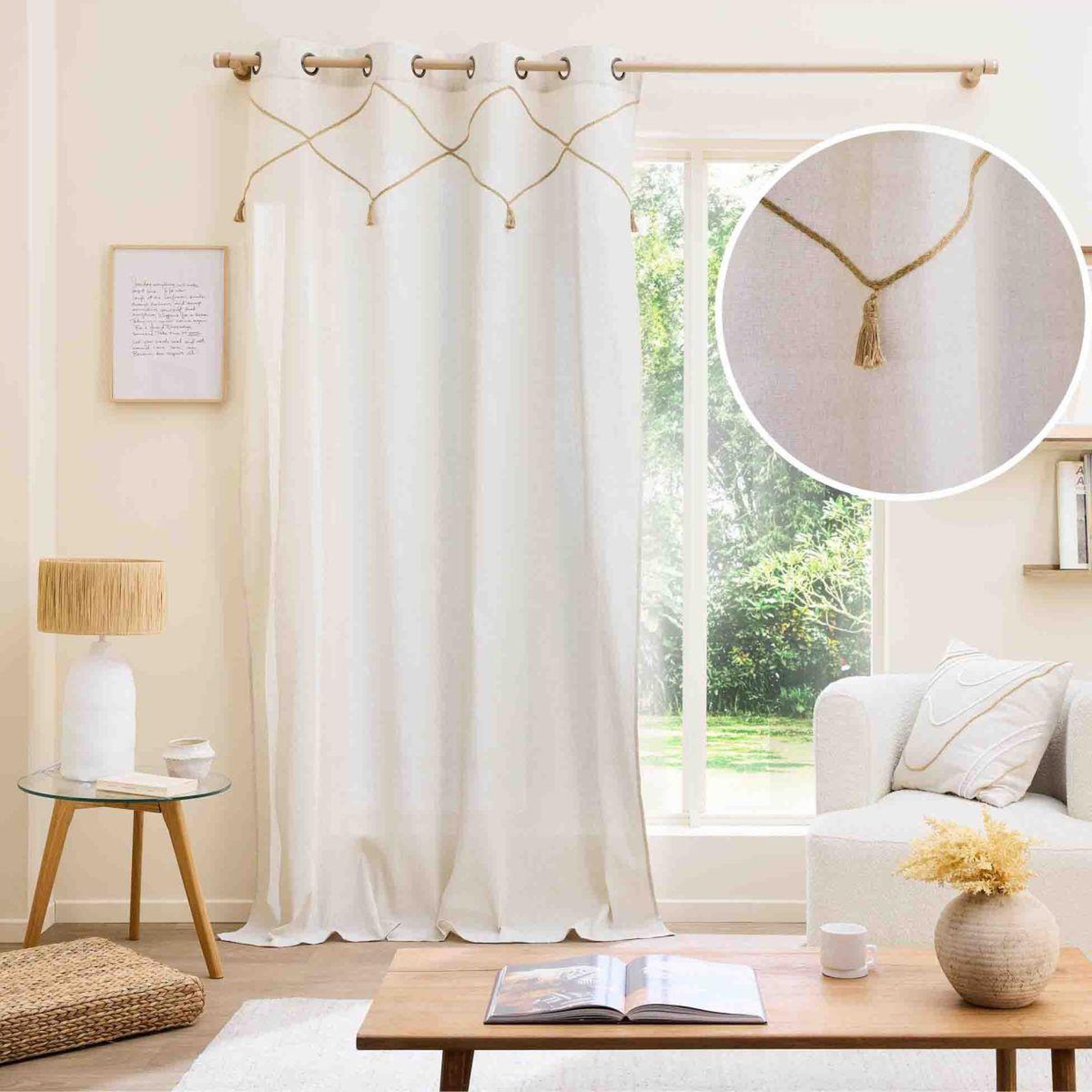 Voir la diapositive 6 : Douceur d'Intérieur Rideau à œillets avec pompons  lacia  140x240cm beige