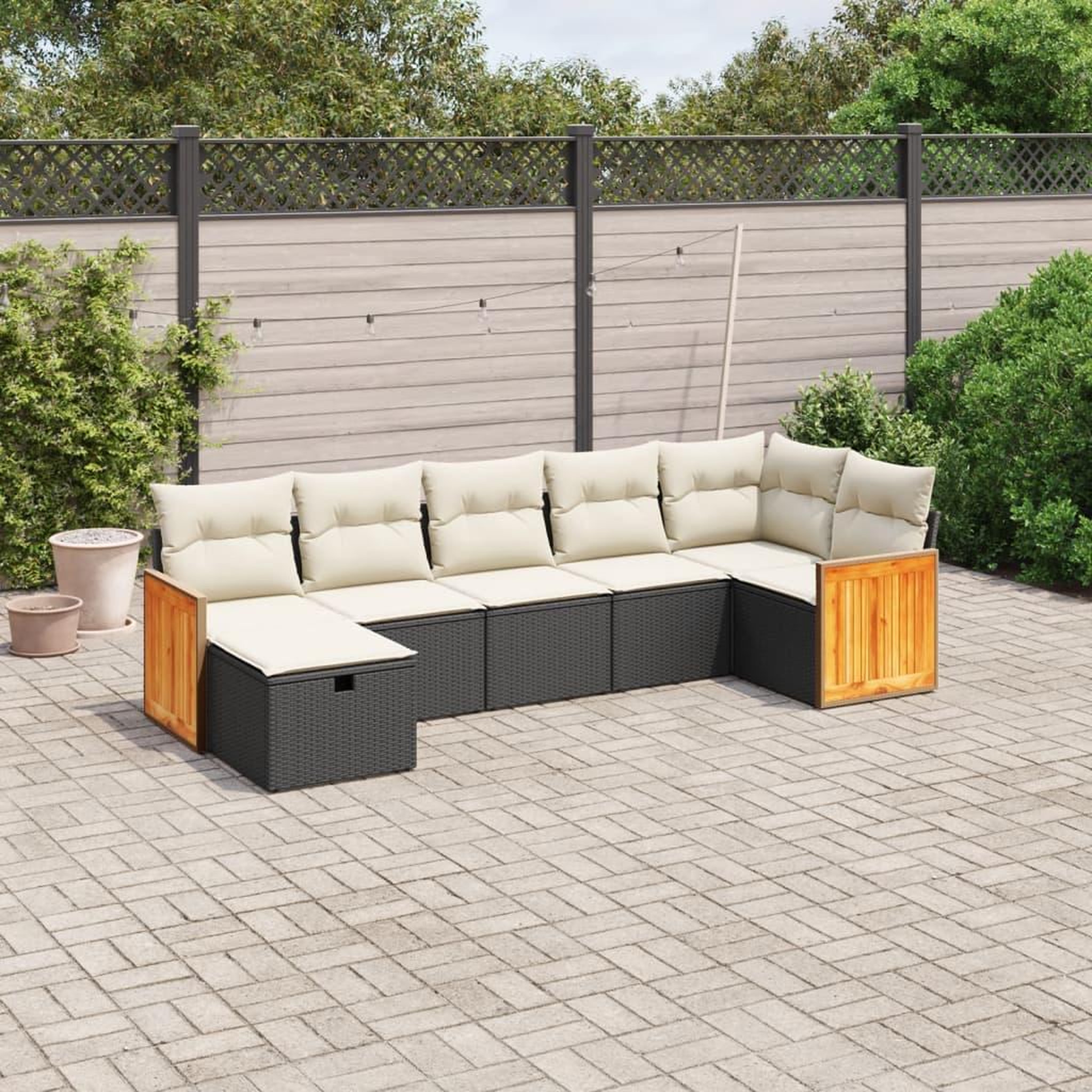 VIDAXL Salon de jardin 7 pcs avec coussins noir resine tressee