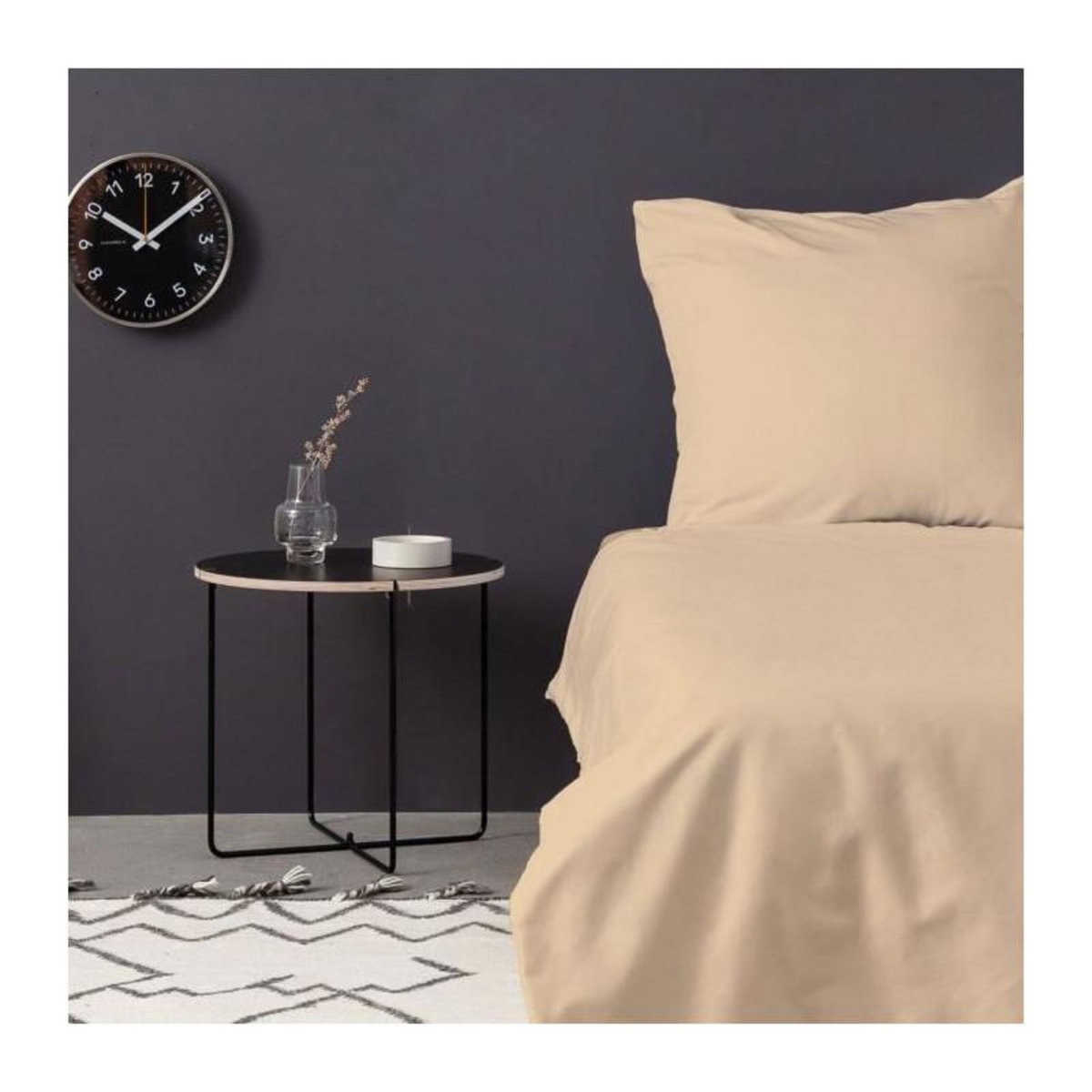 GENERIQUE Parure de lit - 1 housse de couette 220 x 240 cm + 2 taies d'oreiller 60 x 60 cm - Satiné 100% coton - Beige