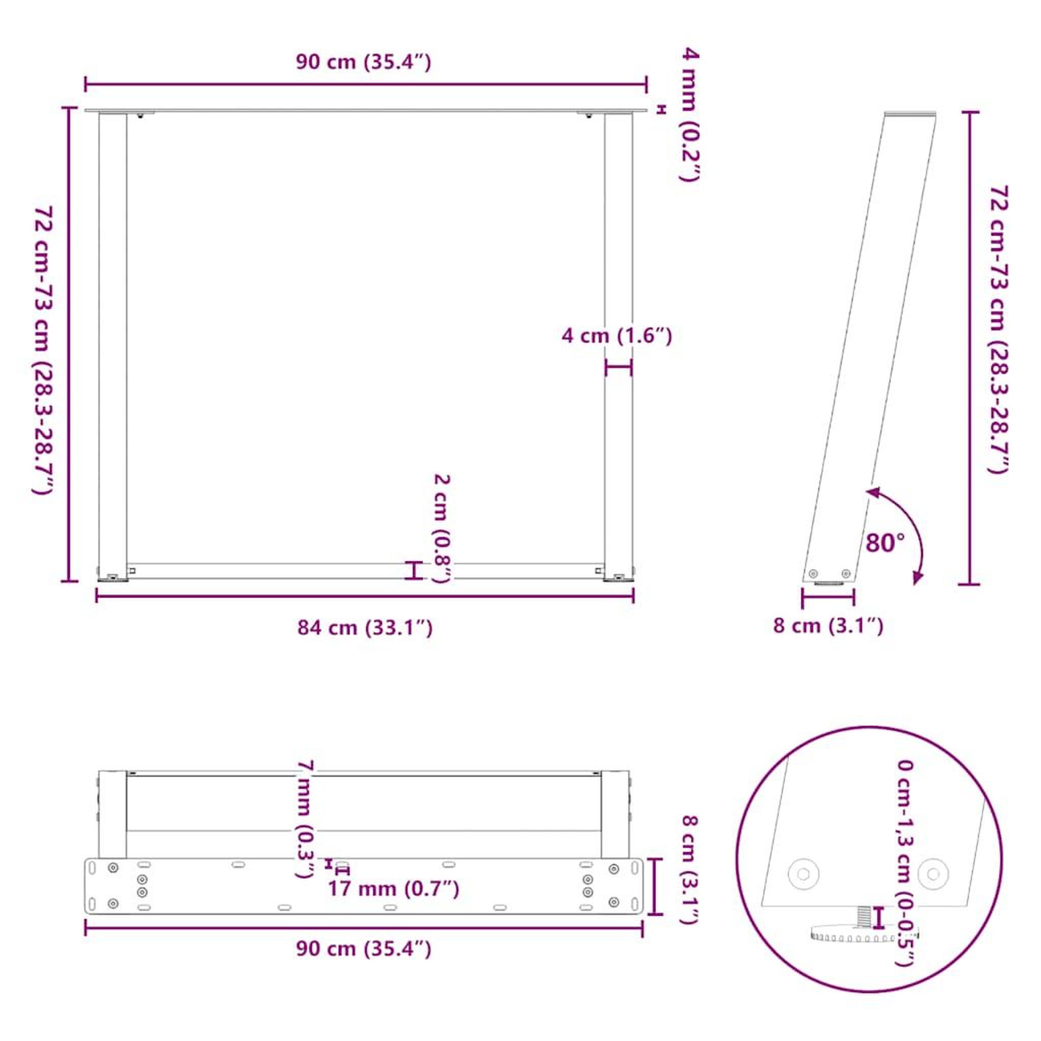 Voir la diapositive 6 : VIDAXL Pieds de table a manger forme de U 2 pcs blanc 90x(72-73) cm