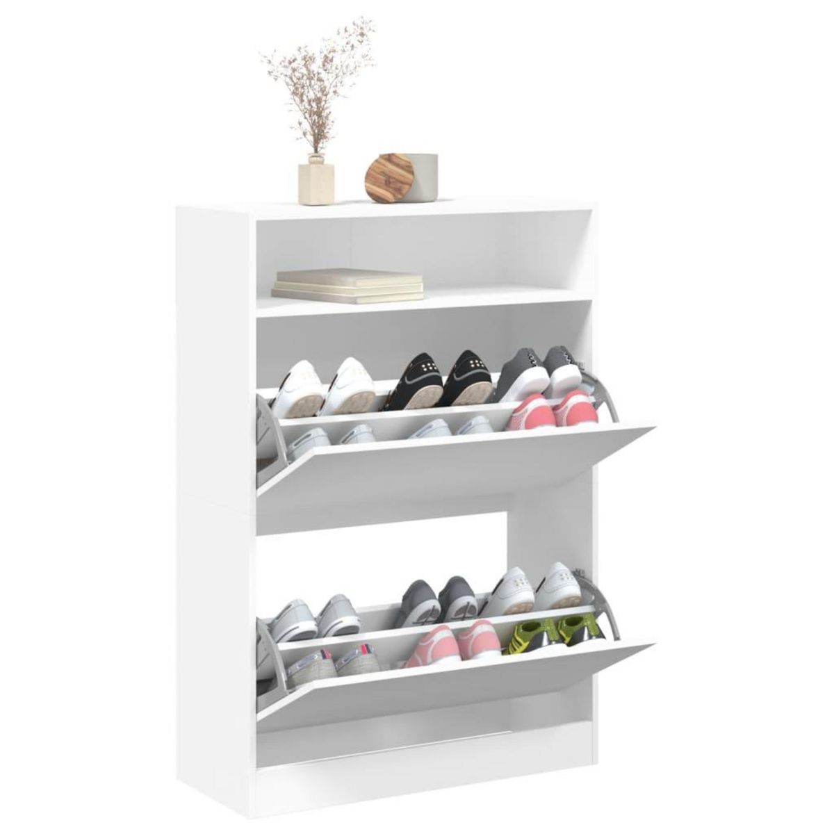 VIDAXL Armoire a chaussures 2 tiroirs rabattables blanc 80x34x116 cm